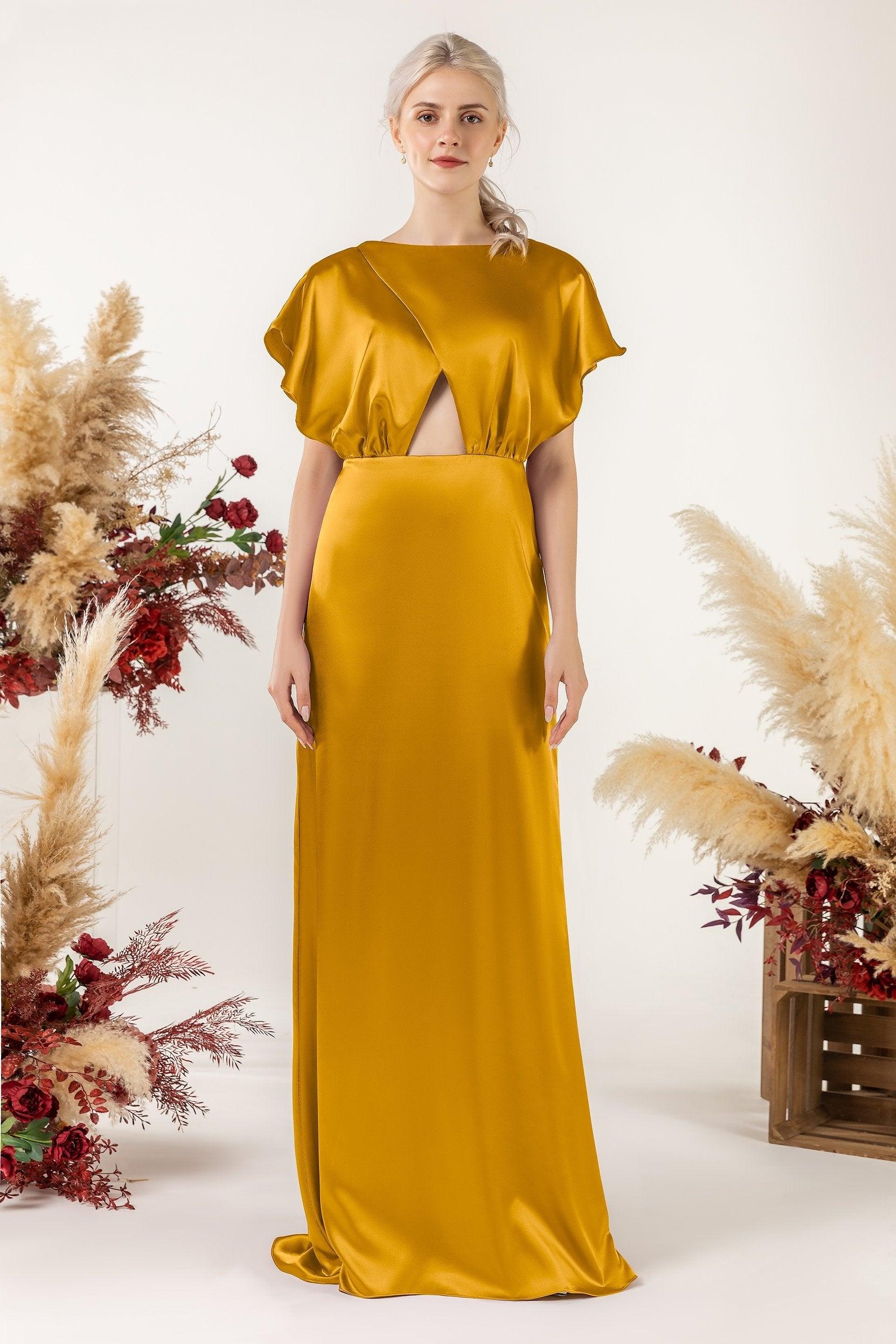Sheath Sweep Luxe Satin Bridesmaid Dress Formal Dresses CB0512 - COCOMELODY
