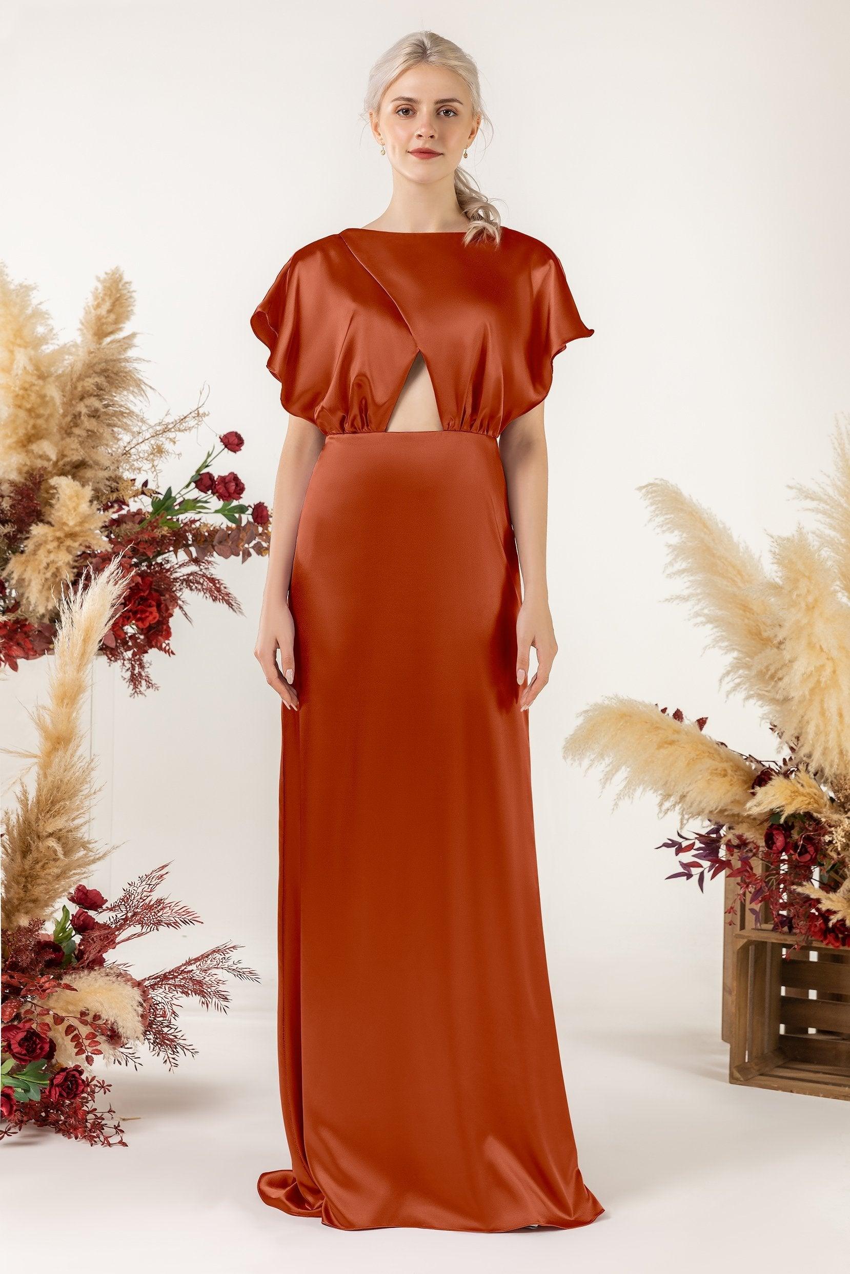 Sheath Sweep Luxe Satin Bridesmaid Dress Formal Dresses CB0512 - COCOMELODY