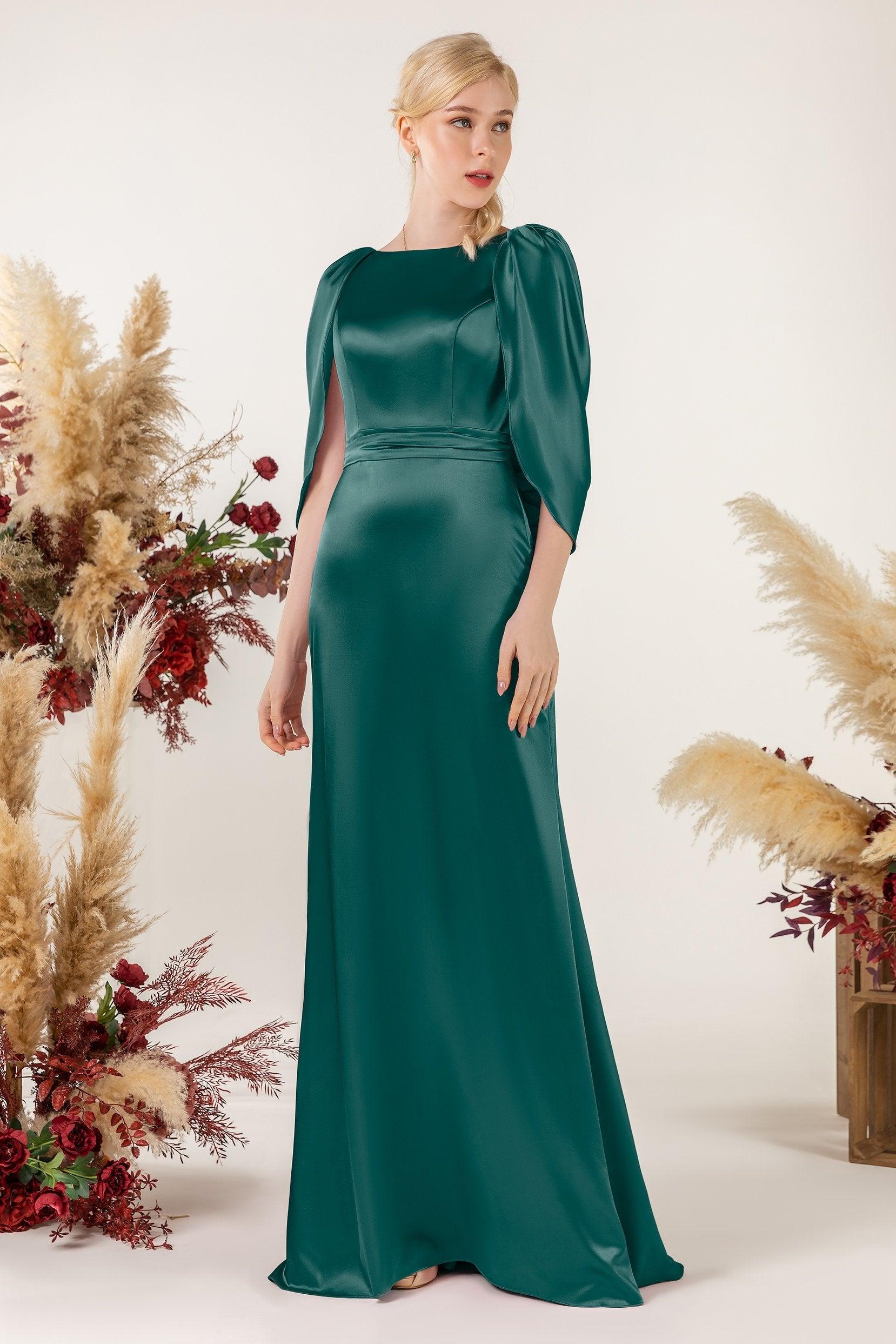 Sheath Sweep Luxe Satin Bridesmaid Dress Formal Dresses CB0513 - COCOMELODY