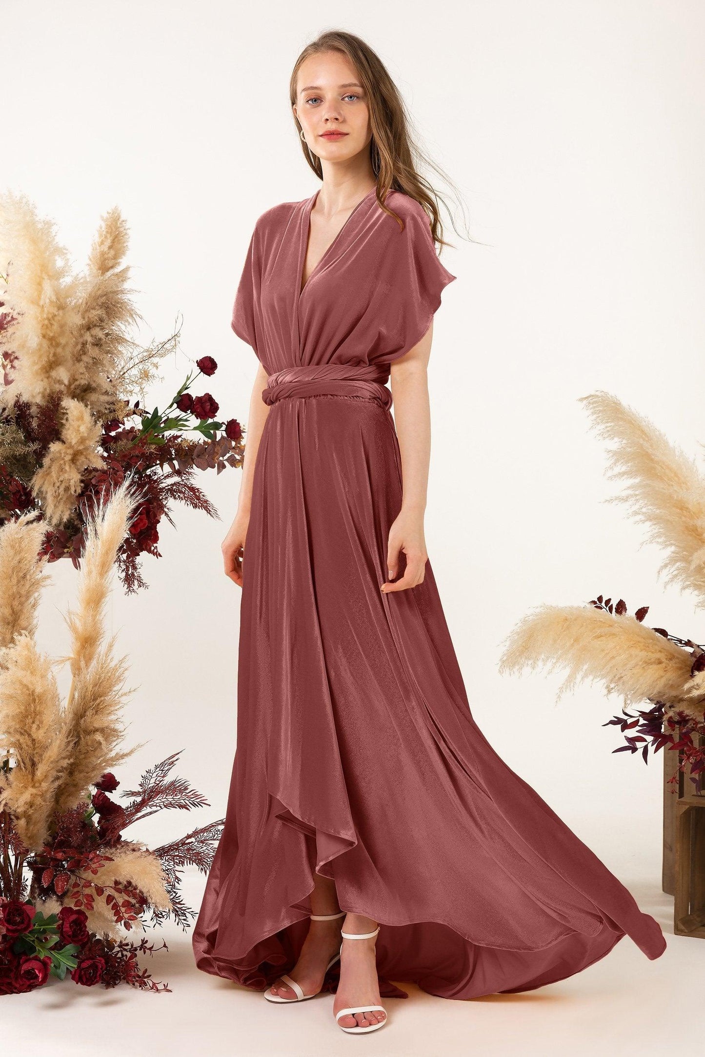 Asymmetrical Floor Length Velvet Bridesmaid Dress CB0514 - COCOMELODY