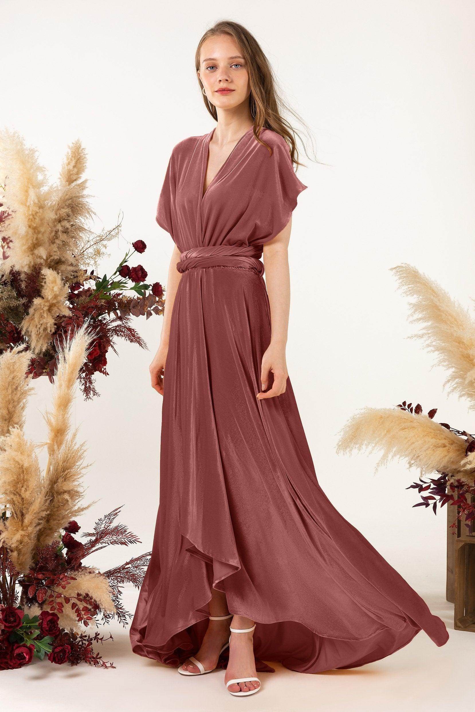 Asymmetrical Floor Length Velvet Bridesmaid Dress CB0514 - COCOMELODY