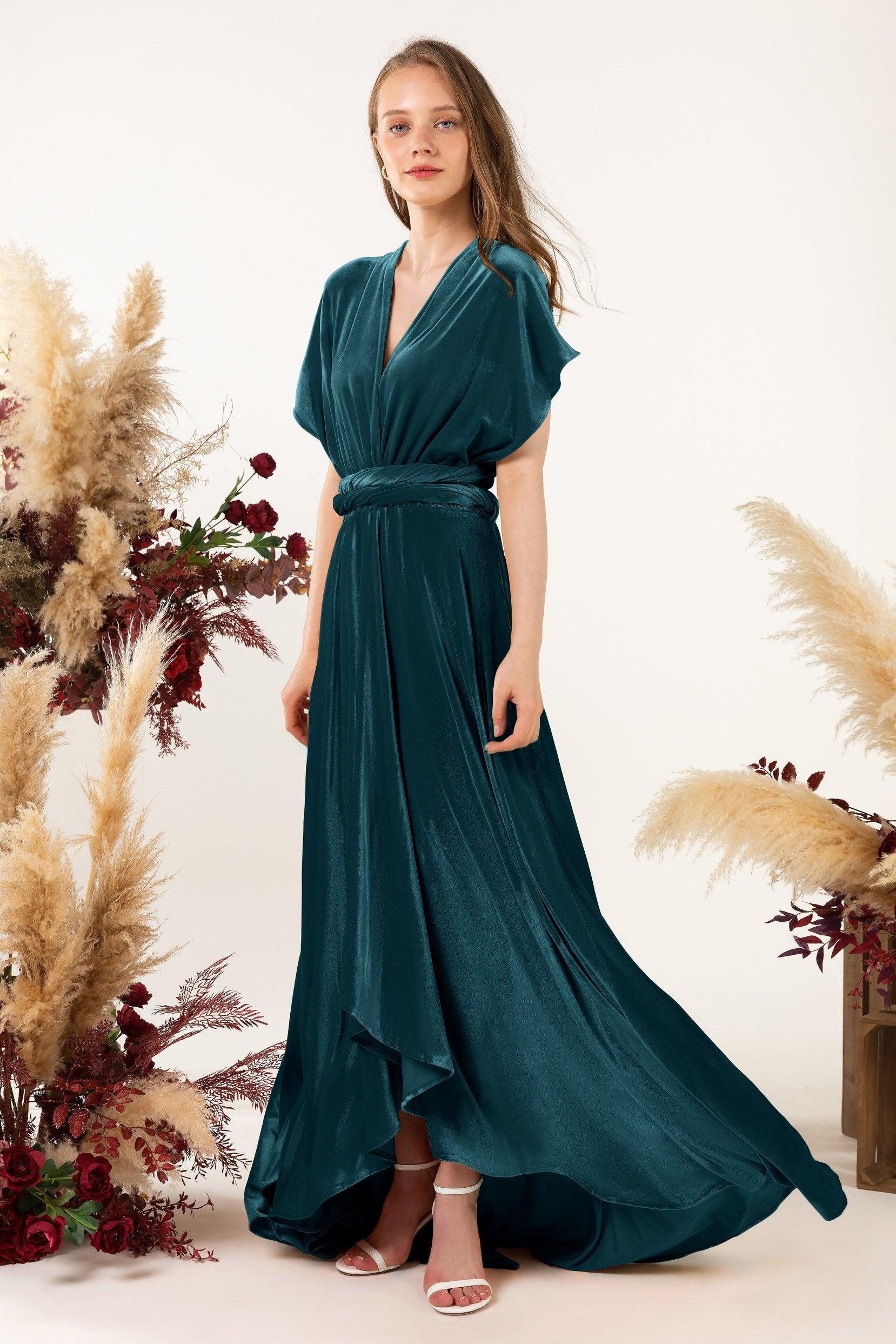 Asymmetrical Floor Length Velvet Bridesmaid Dress CB0514 - COCOMELODY