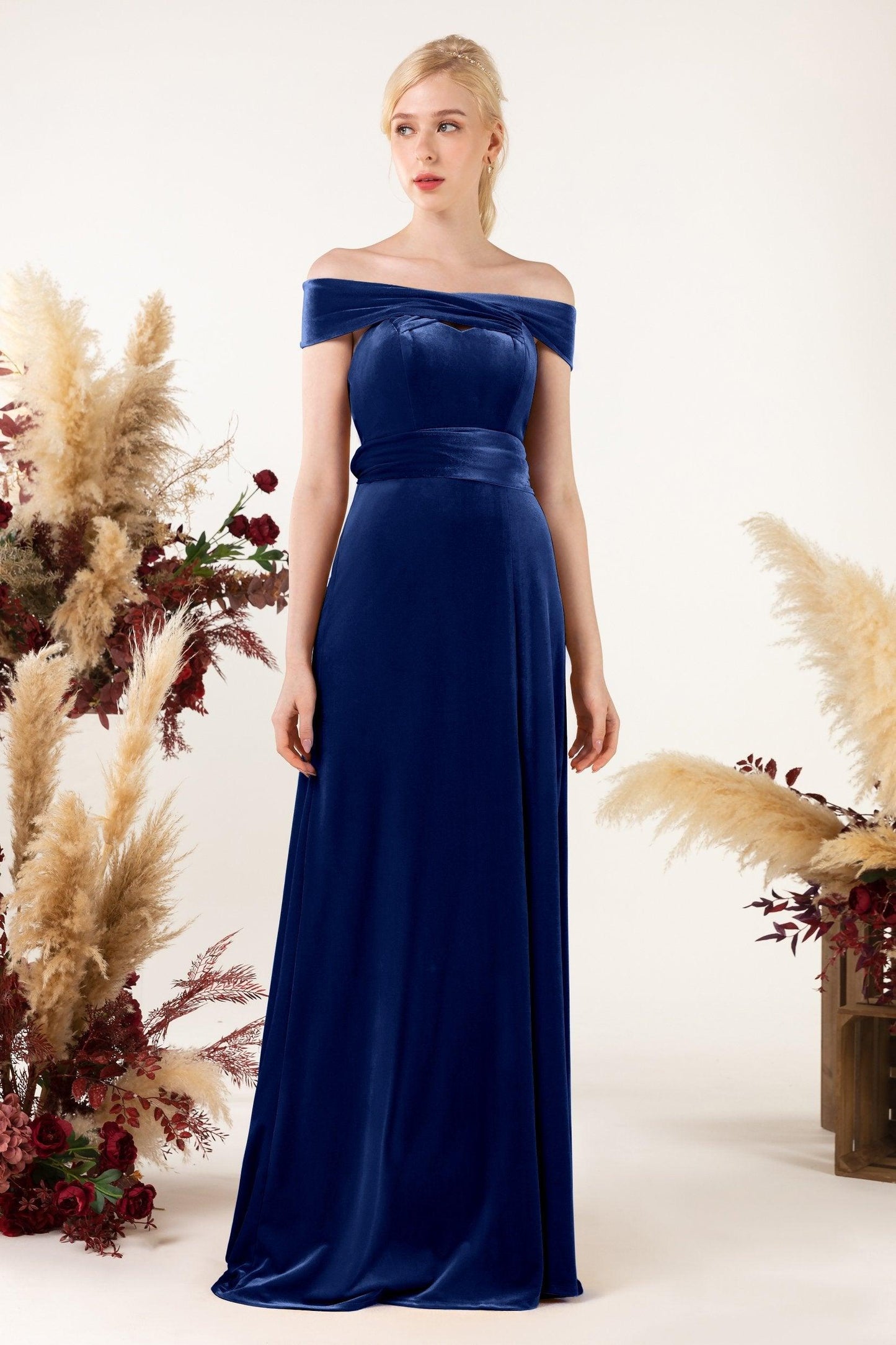 Sheath Sweep-Brush Train Velvet Bridesmaid Dress CB0516 - COCOMELODY