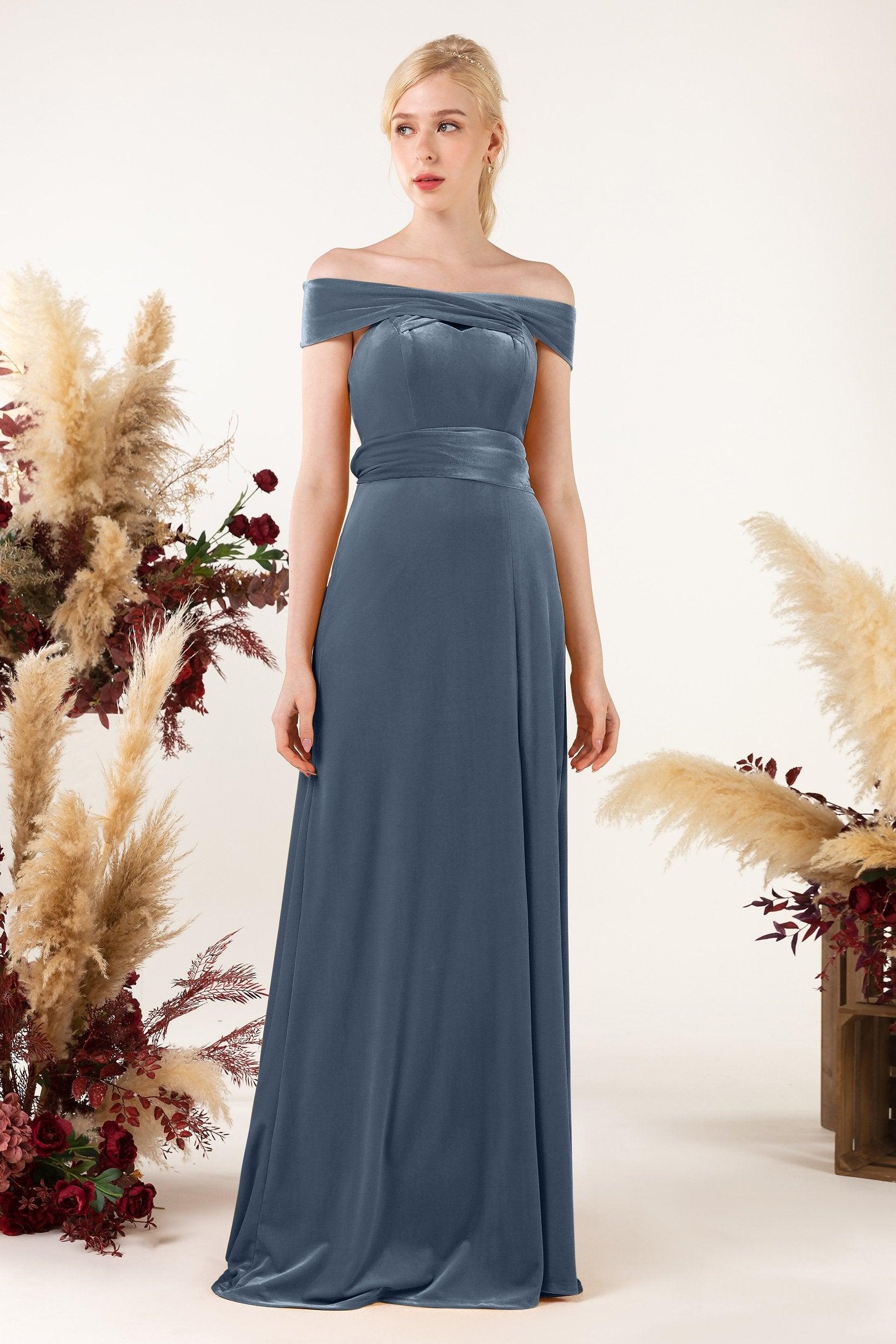 Sheath Sweep-Brush Train Velvet Bridesmaid Dress CB0516 - COCOMELODY