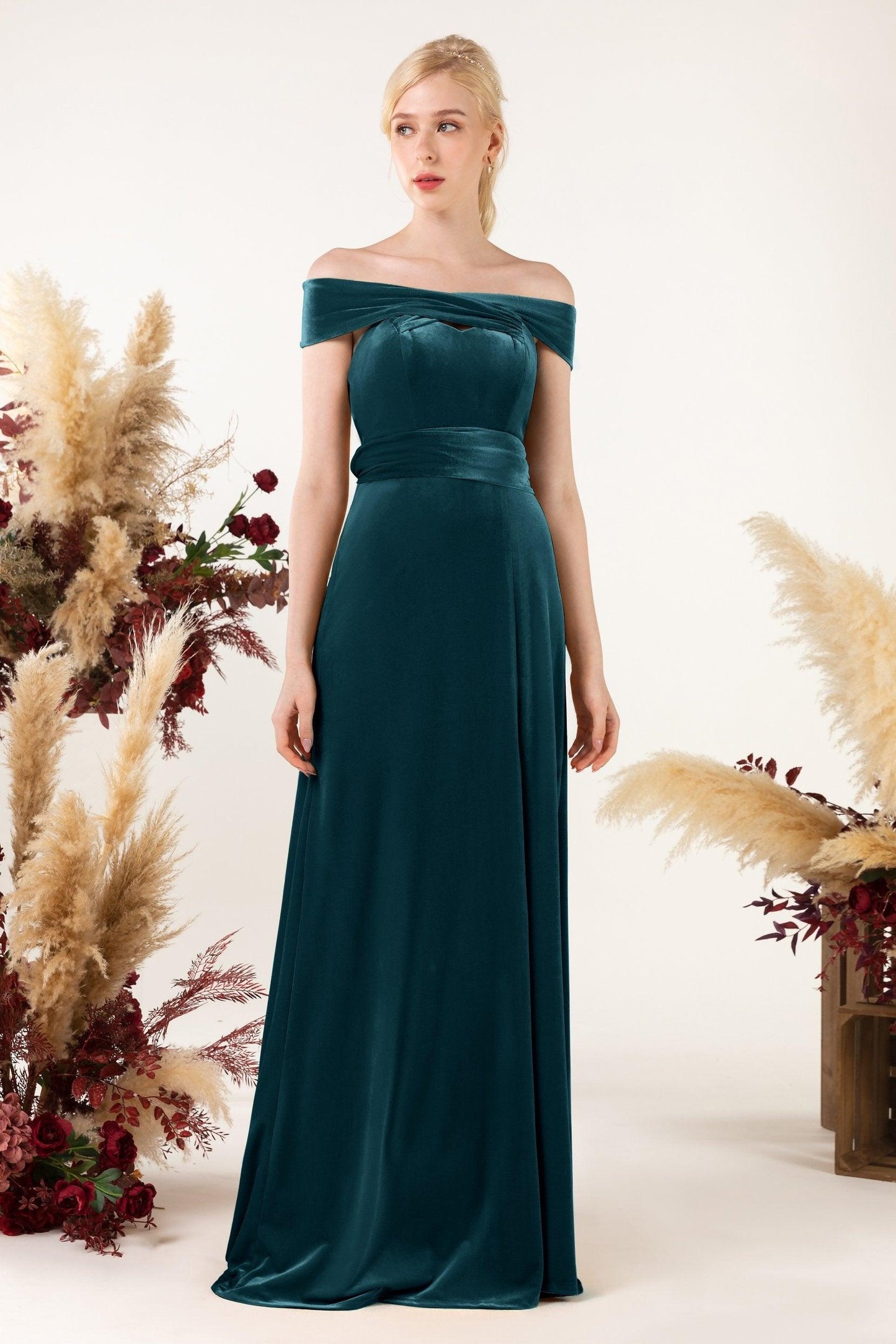 Sheath Sweep-Brush Train Velvet Bridesmaid Dress CB0516 - COCOMELODY