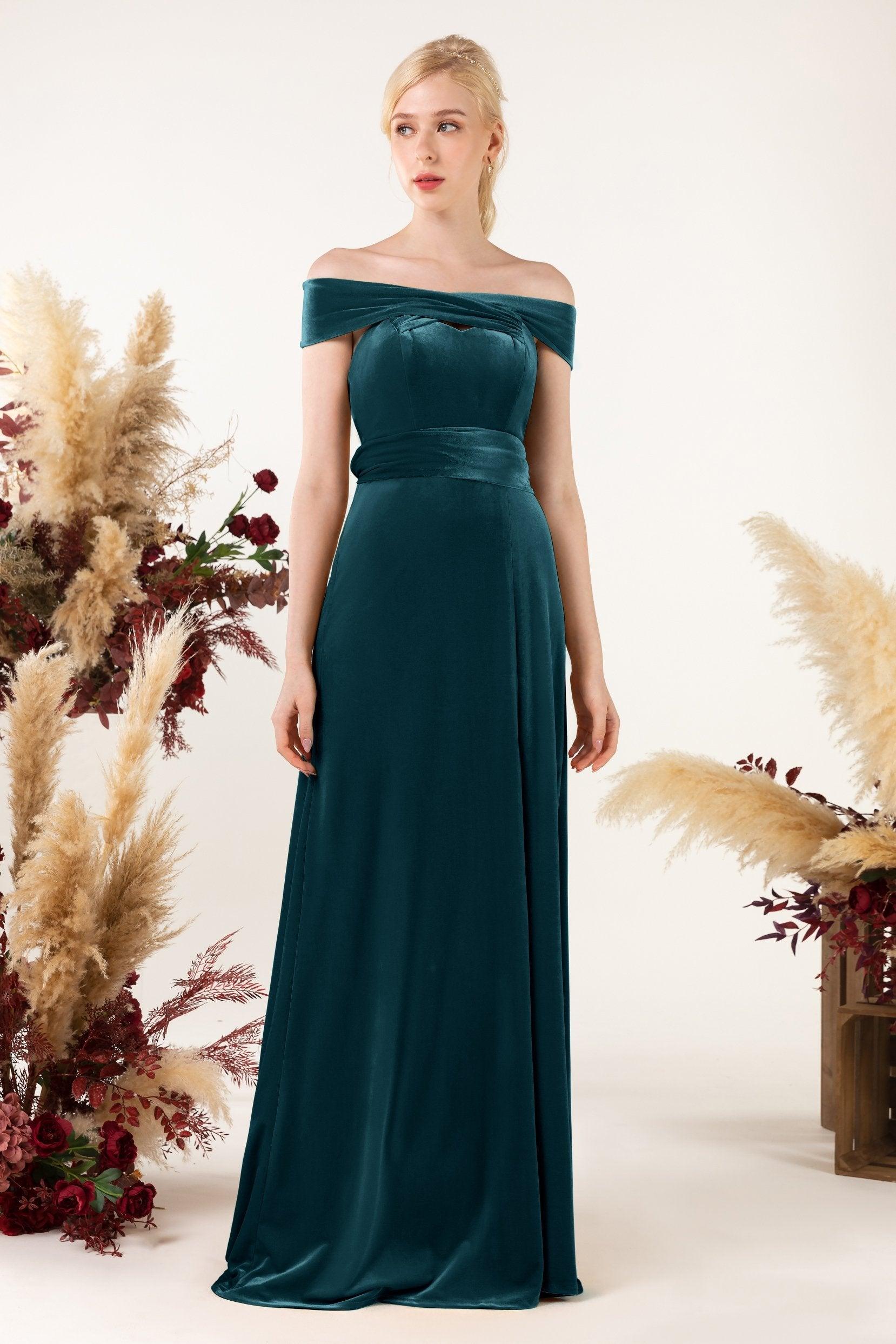 Sheath Sweep-Brush Train Velvet Bridesmaid Dress CB0516 - COCOMELODY