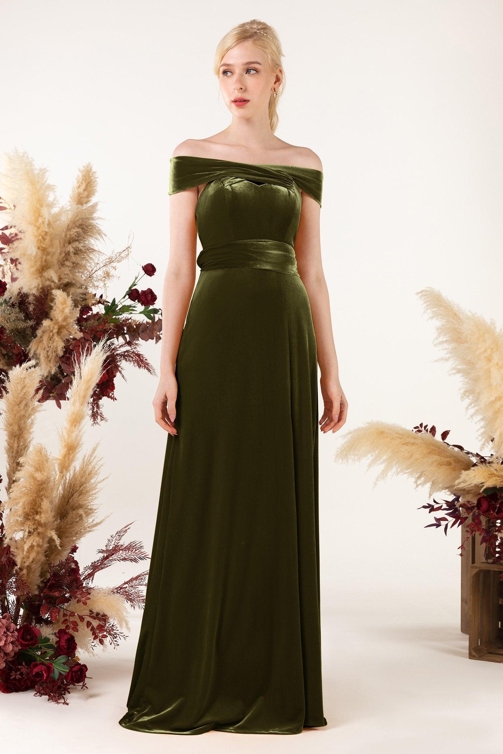 Sheath Sweep-Brush Train Velvet Bridesmaid Dress CB0516 - COCOMELODY