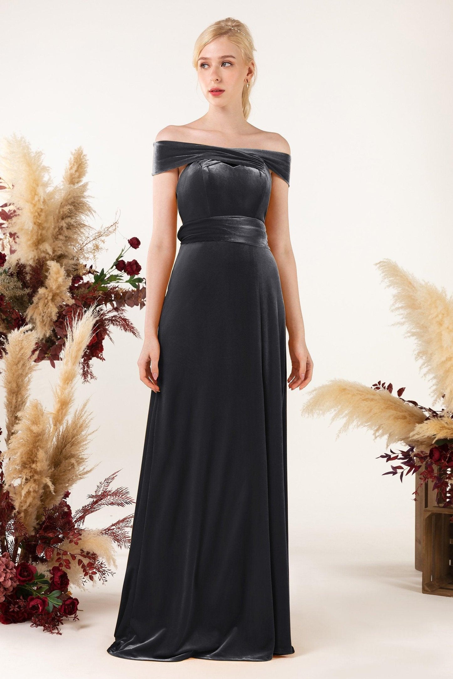 Sheath Sweep-Brush Train Velvet Bridesmaid Dress CB0516 - COCOMELODY