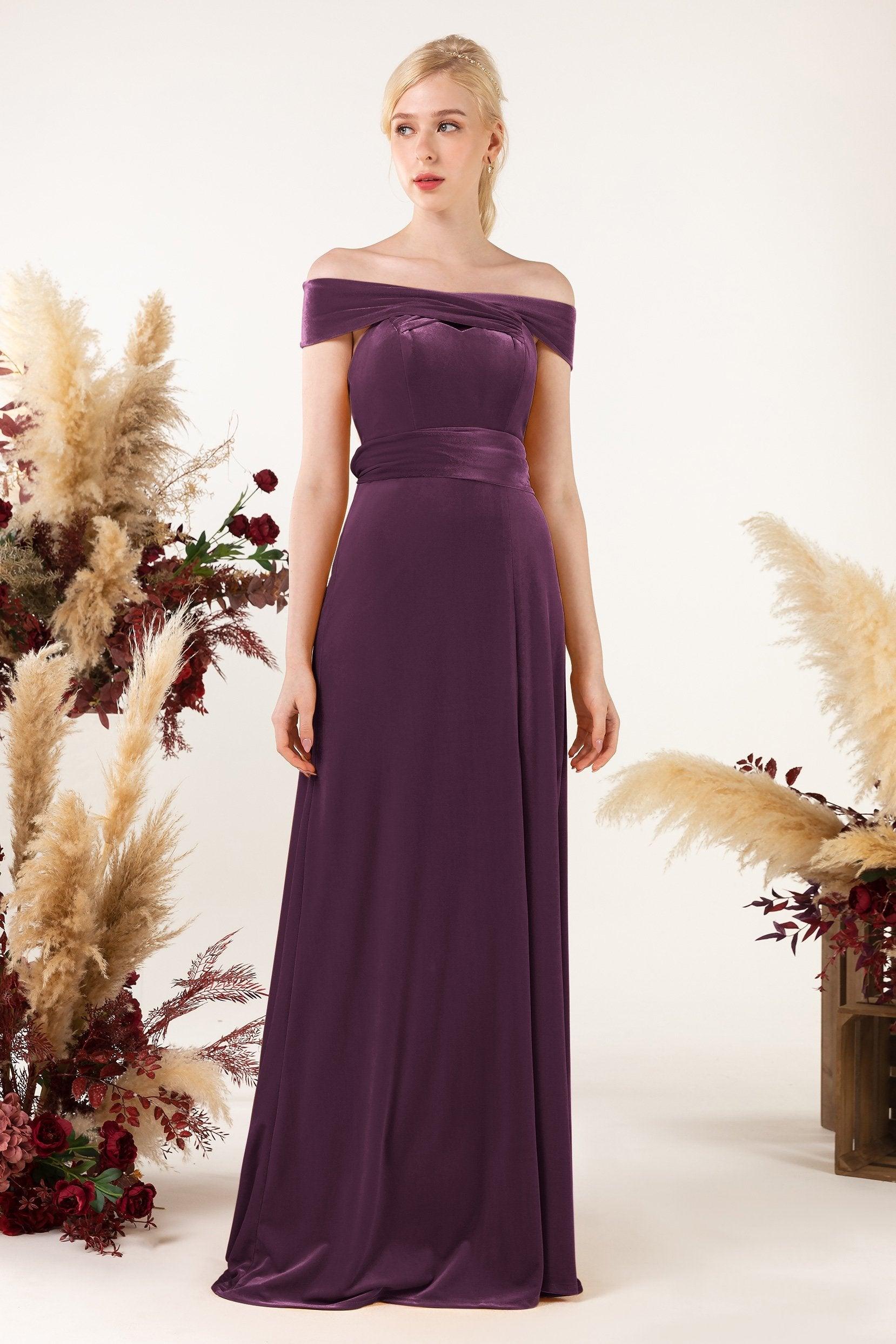 Sheath Sweep-Brush Train Velvet Bridesmaid Dress CB0516 - COCOMELODY