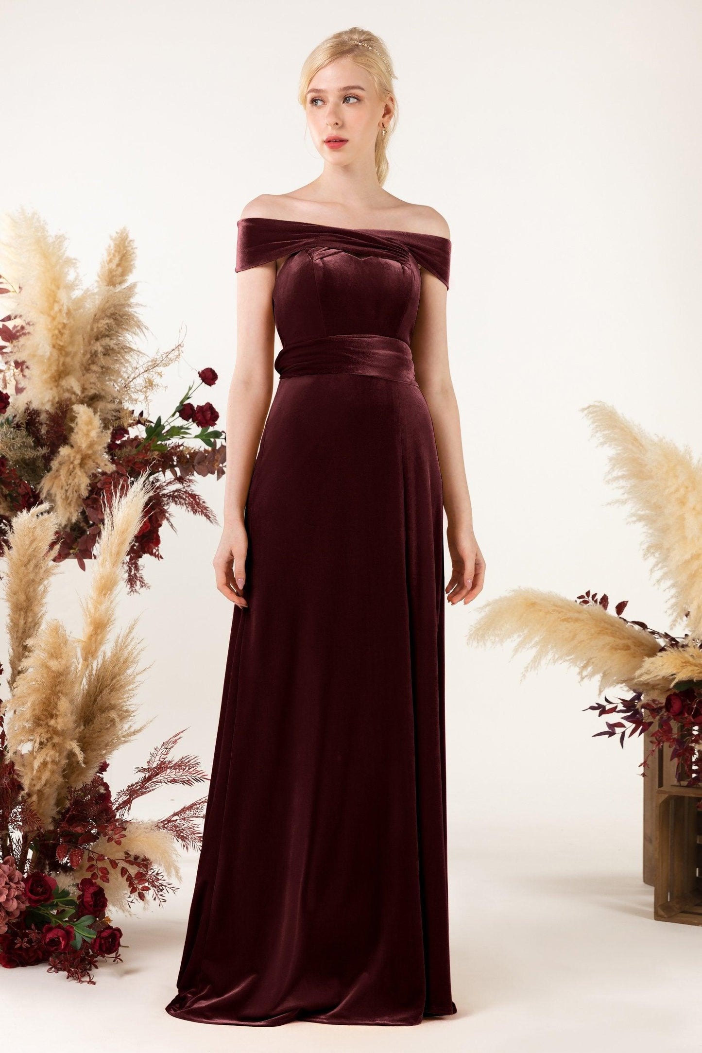 Sheath Sweep-Brush Train Velvet Bridesmaid Dress CB0516 - COCOMELODY