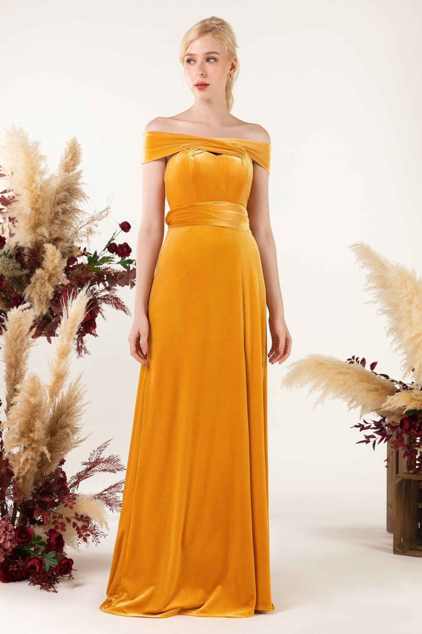 Sheath Sweep-Brush Train Velvet Bridesmaid Dress CB0516 - COCOMELODY