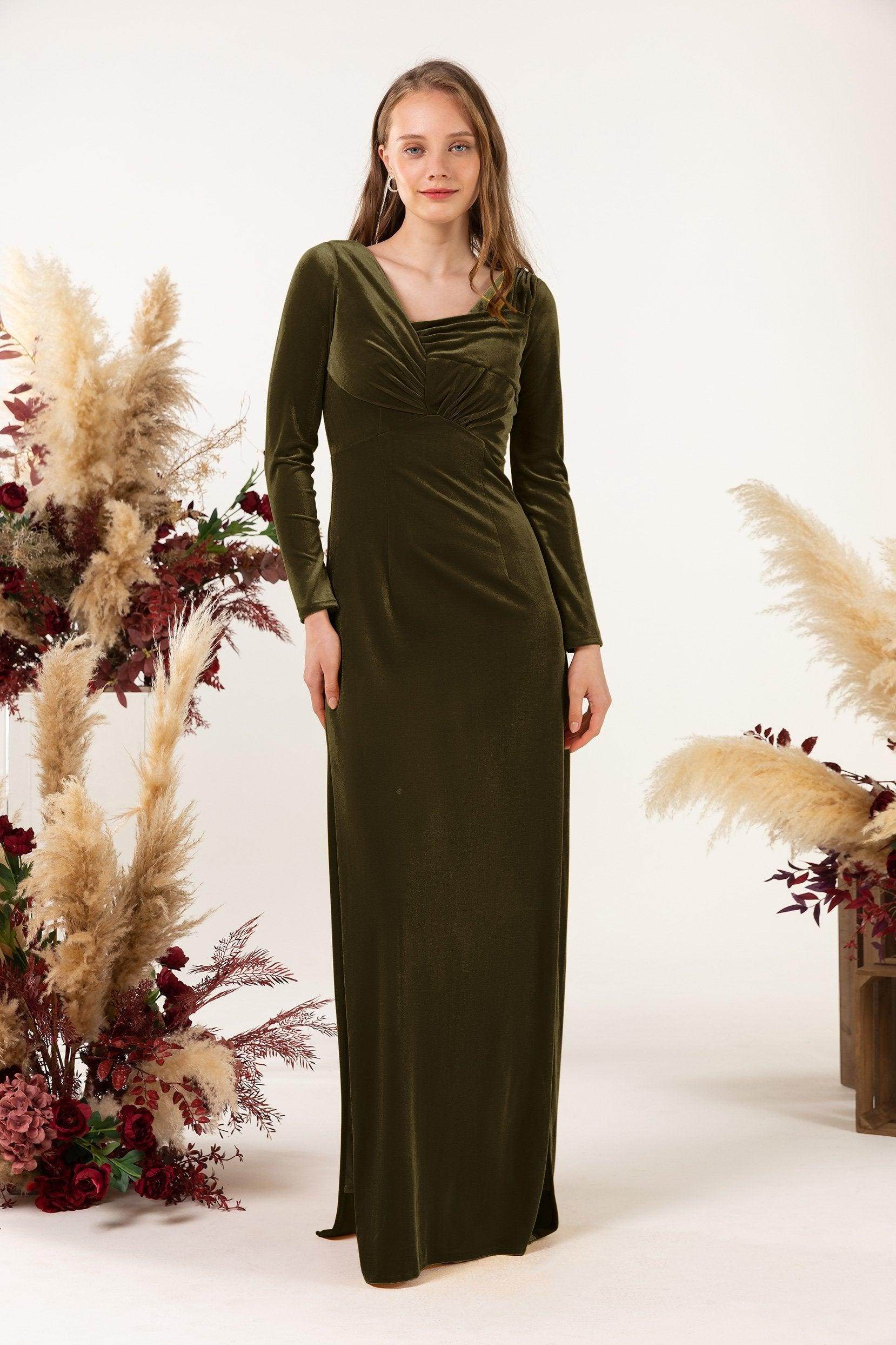 Sheath-Column Floor Length Velvet Bridesmaid Dress CB0517 - COCOMELODY