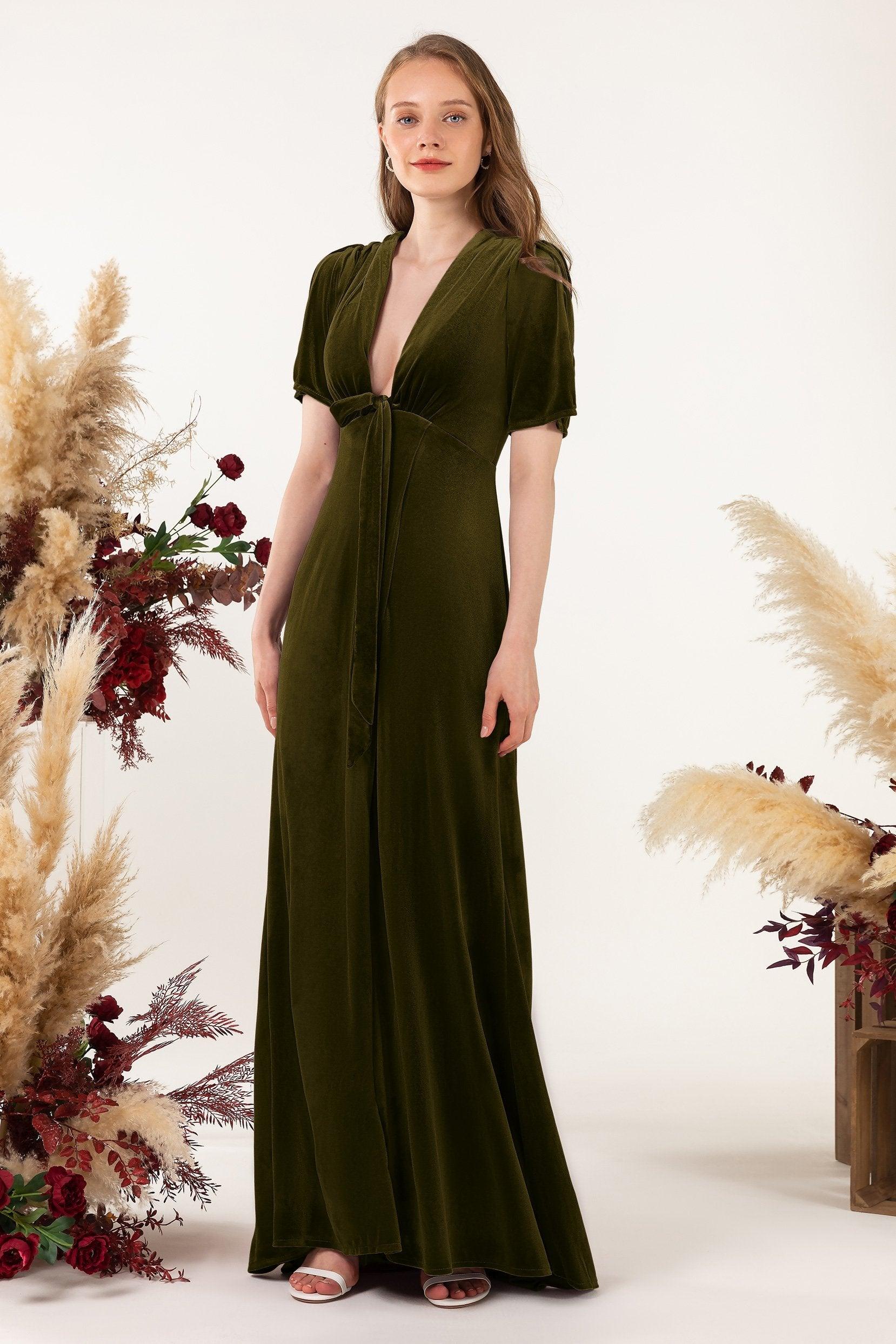 Sheath Sweep-Brush Train Velvet Bridesmaid Dress Formal Dresses CB0523 - COCOMELODY