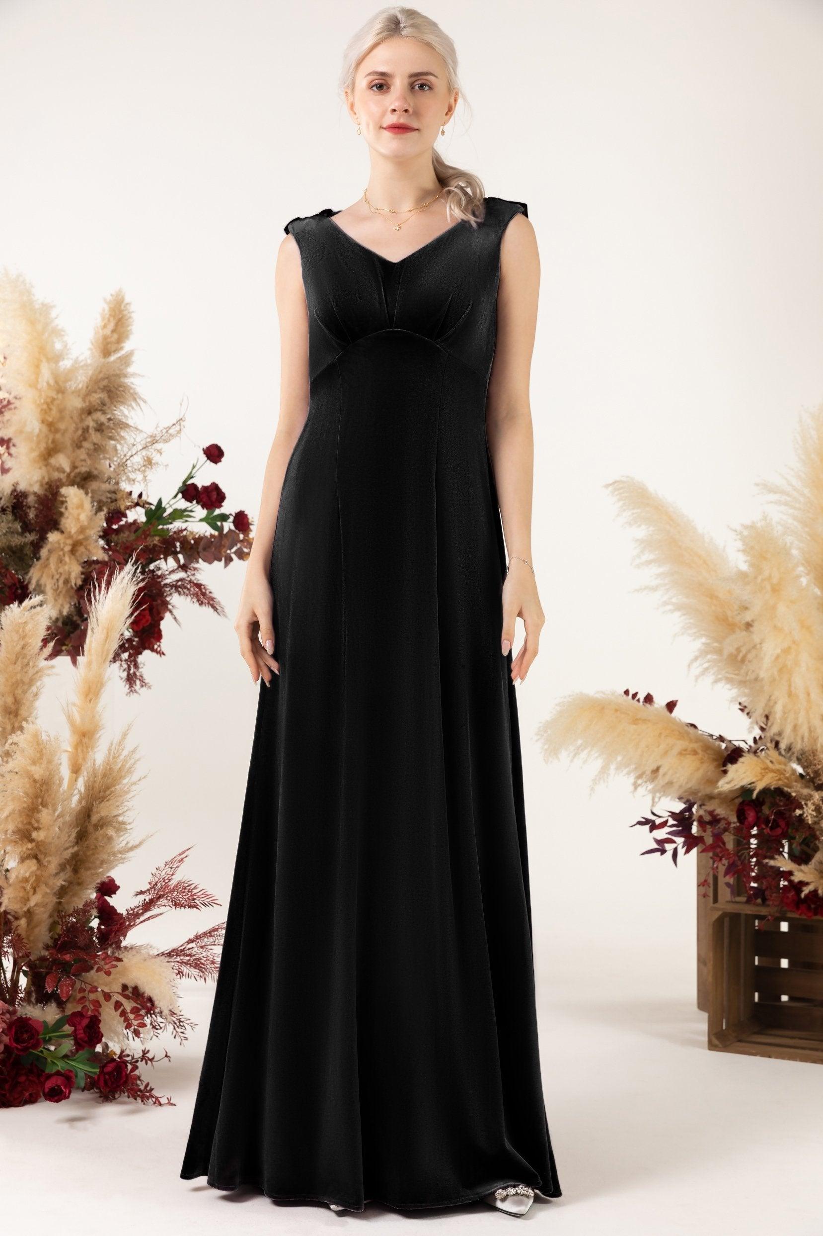 Sheath-Column Floor Length Velvet Bridesmaid Dress Formal Dresses CB0524 - COCOMELODY