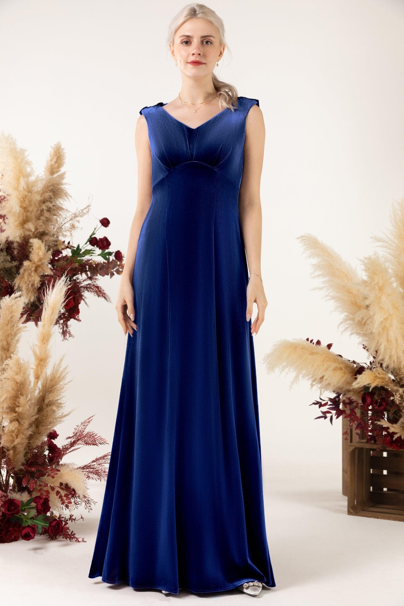 Sheath-Column Floor Length Velvet Bridesmaid Dress Formal Dresses CB0524 - COCOMELODY