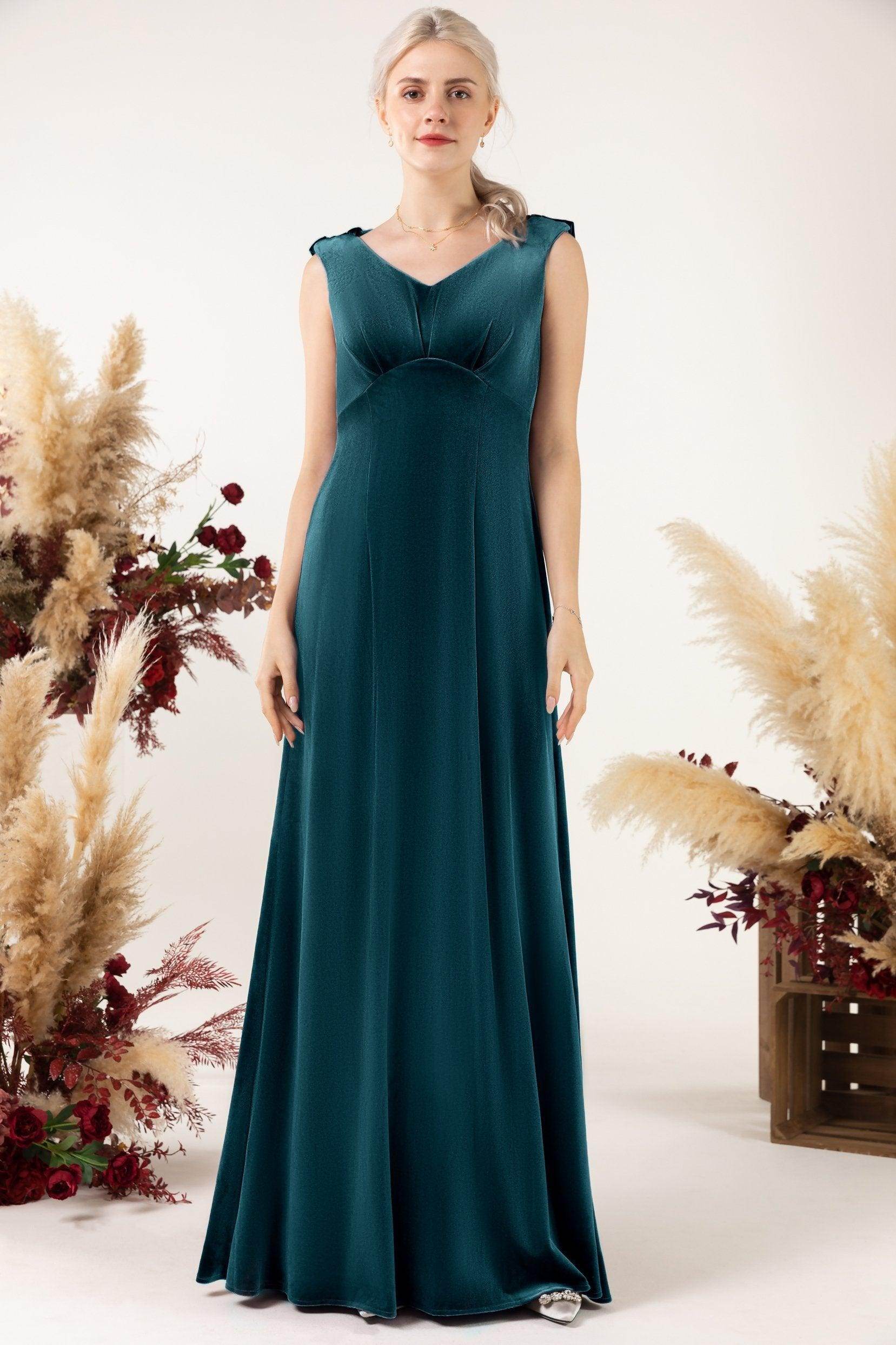 Sheath-Column Floor Length Velvet Bridesmaid Dress Formal Dresses CB0524 - COCOMELODY