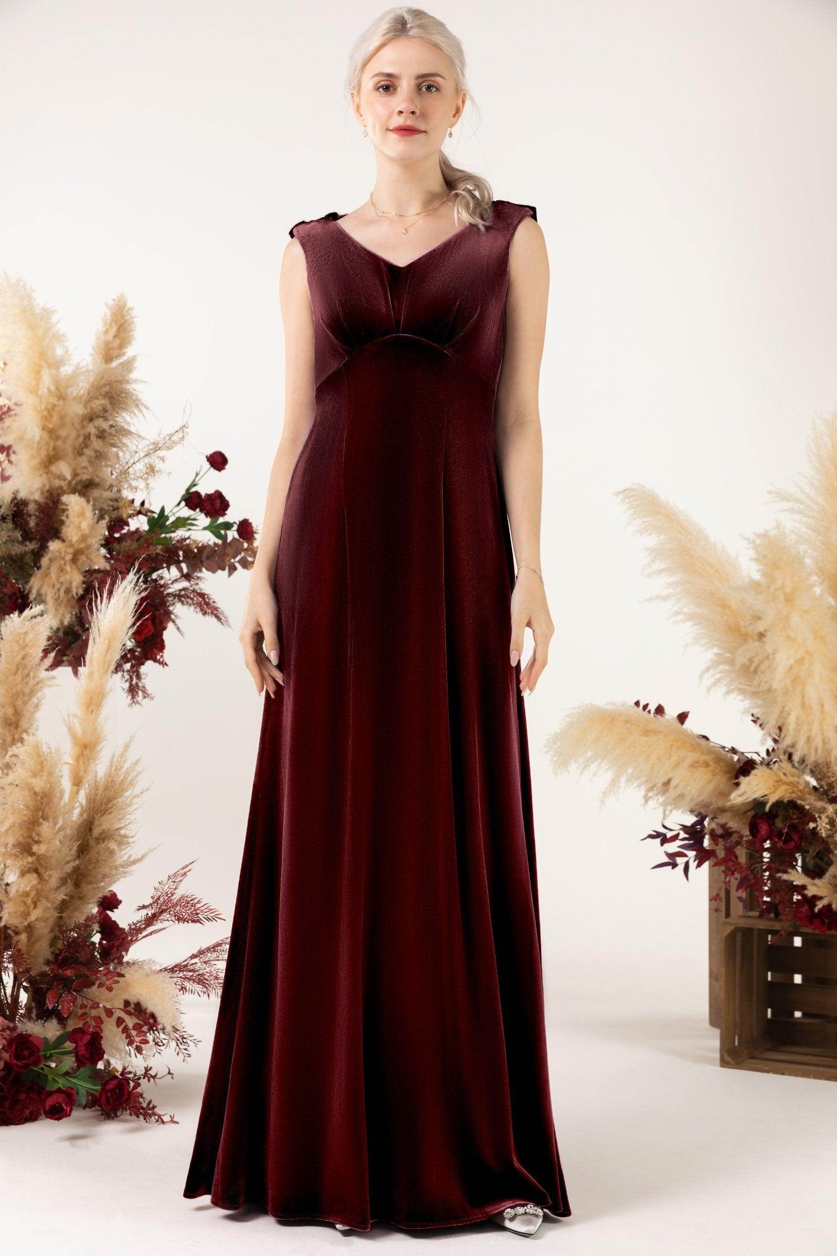 Sheath-Column Floor Length Velvet Bridesmaid Dress Formal Dresses CB0524 - COCOMELODY