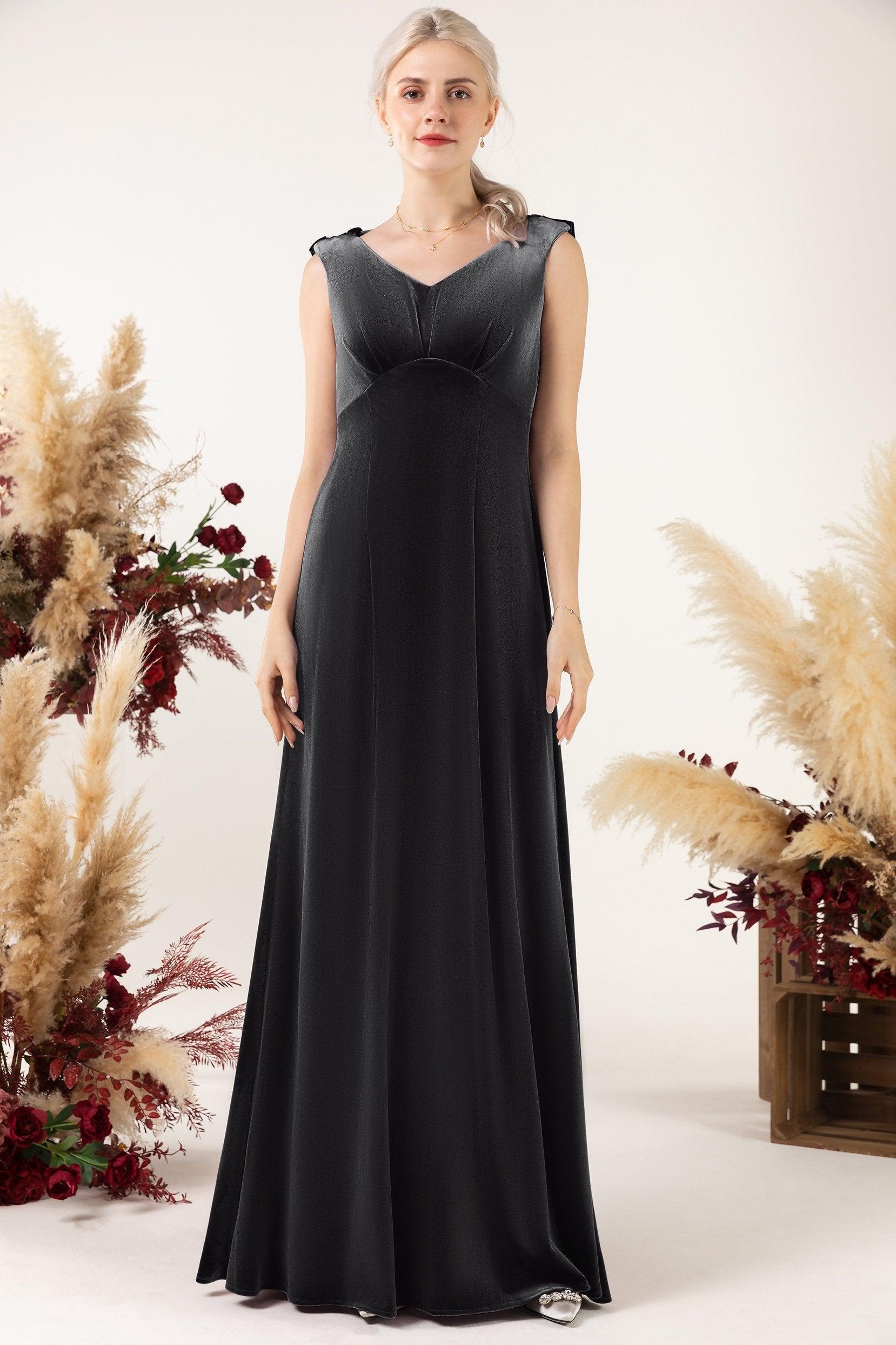 Sheath-Column Floor Length Velvet Bridesmaid Dress Formal Dresses CB0524 - COCOMELODY