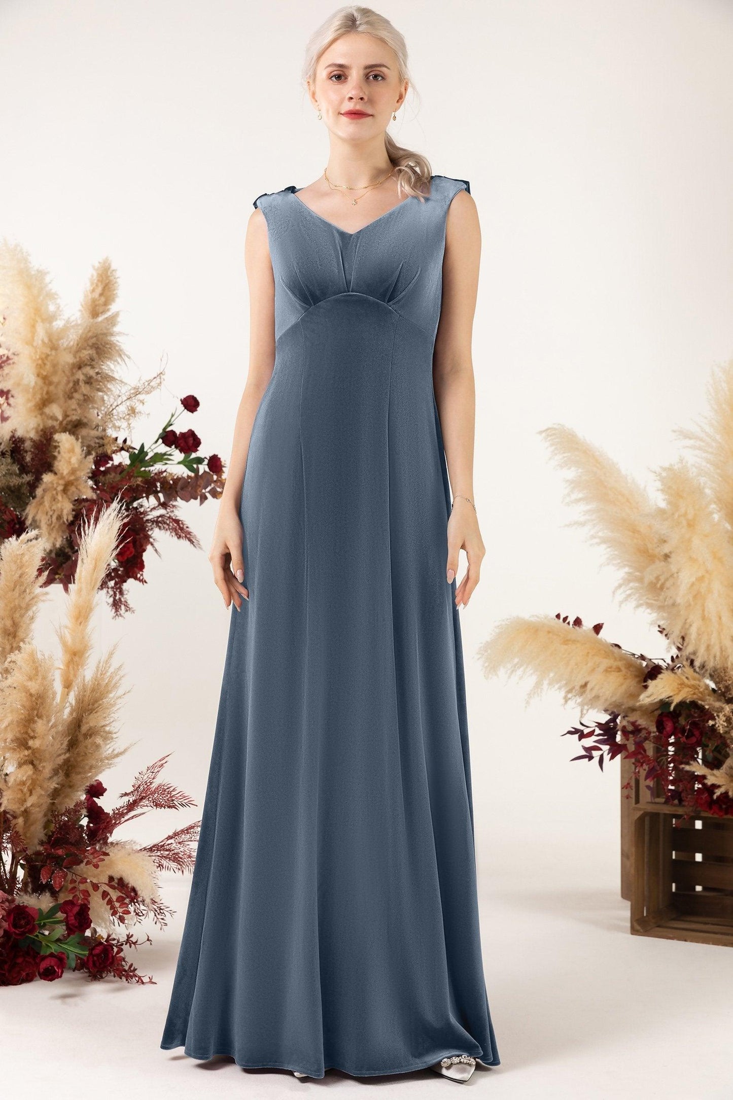 Sheath-Column Floor Length Velvet Bridesmaid Dress Formal Dresses CB0524 - COCOMELODY