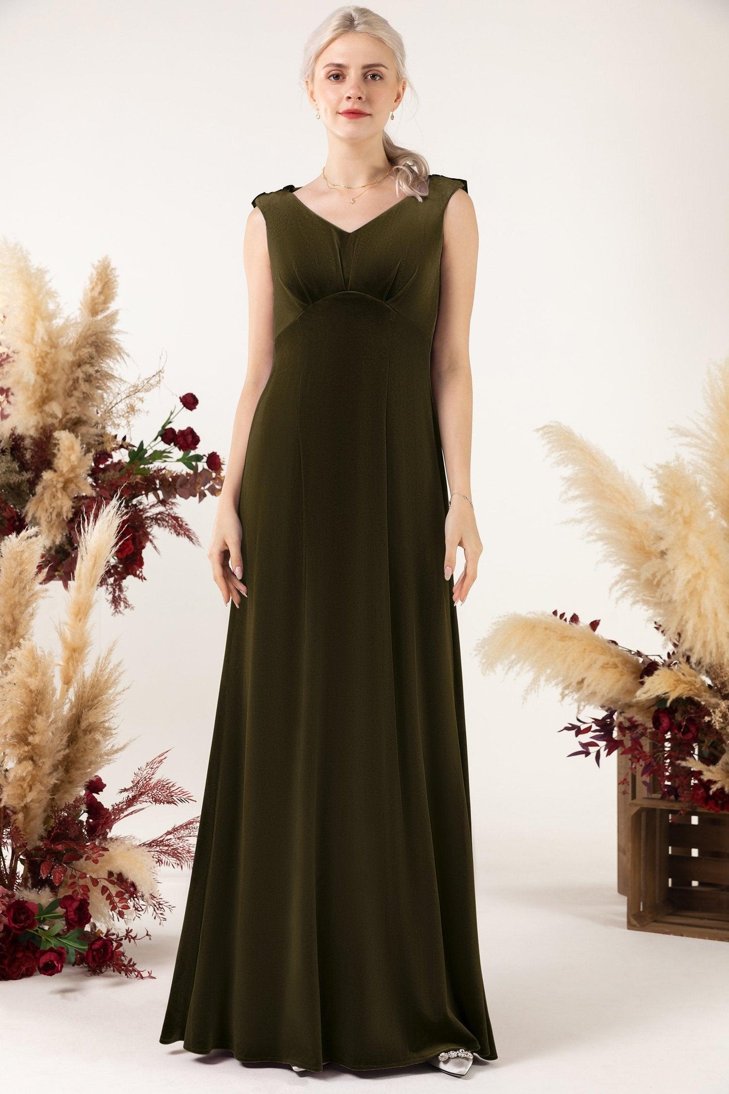 Sheath-Column Floor Length Velvet Bridesmaid Dress Formal Dresses CB0524 - COCOMELODY