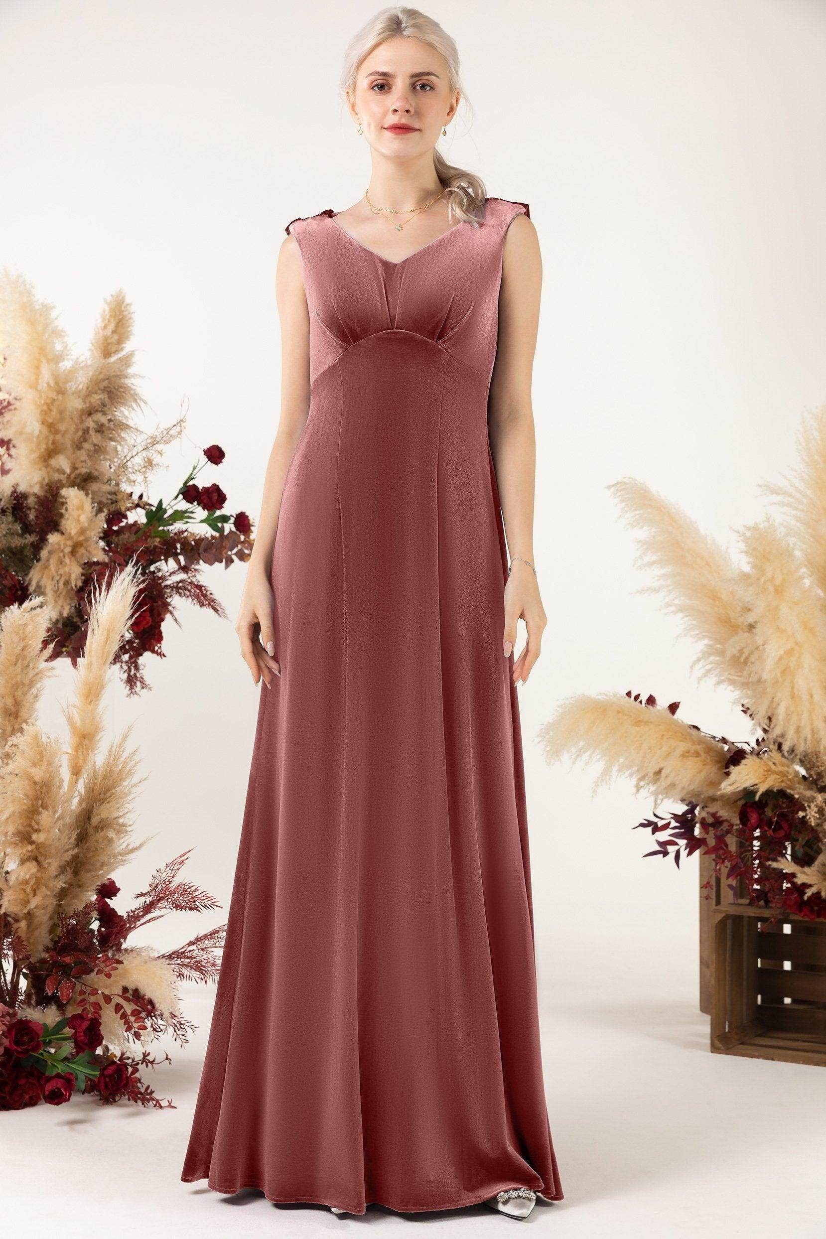 Sheath-Column Floor Length Velvet Bridesmaid Dress Formal Dresses CB0524 - COCOMELODY