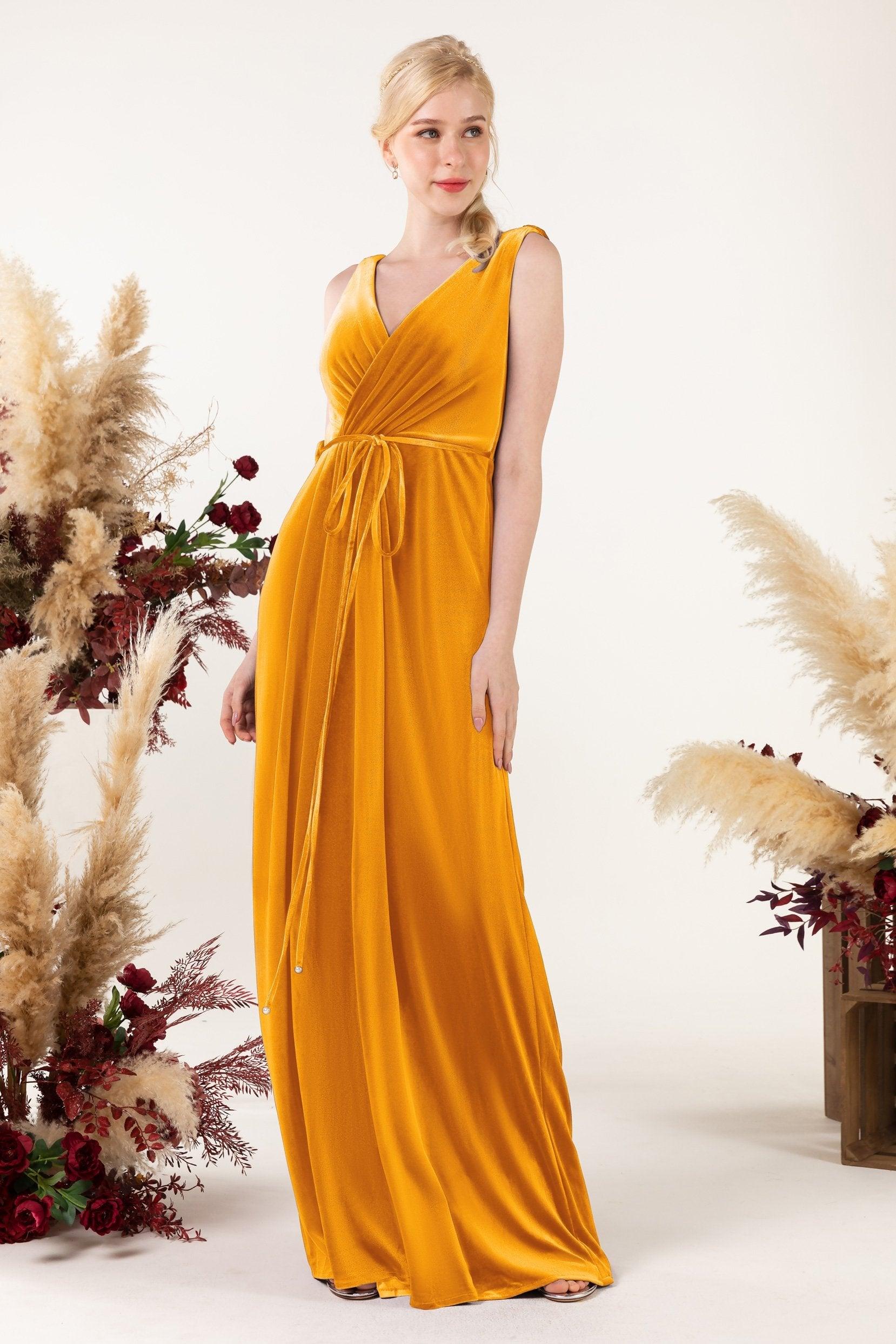 Sheath-Column Floor Length Velvet Bridesmaid Dress Formal Dresses CB0525 - COCOMELODY