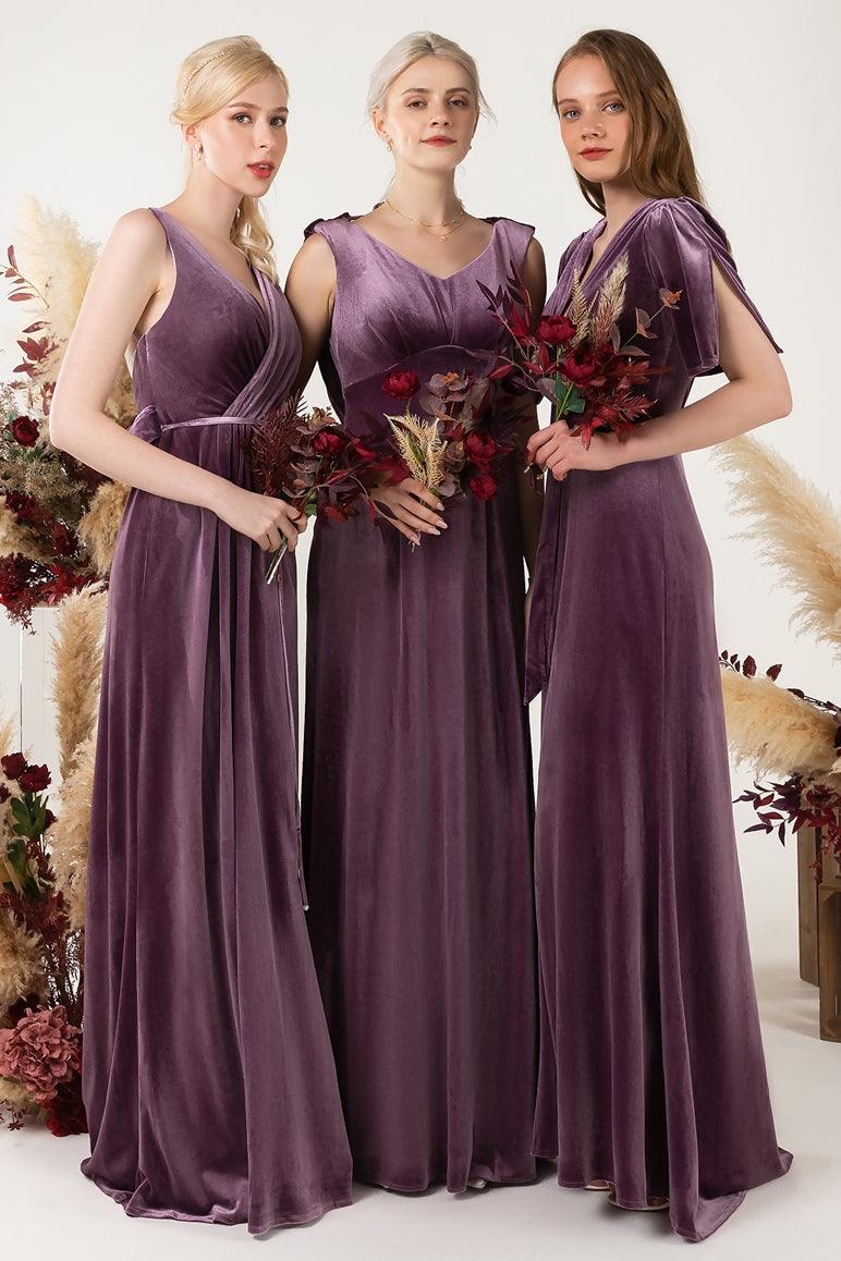 Sheath-Column Floor Length Velvet Bridesmaid Dress Formal Dresses CB0525 - COCOMELODY