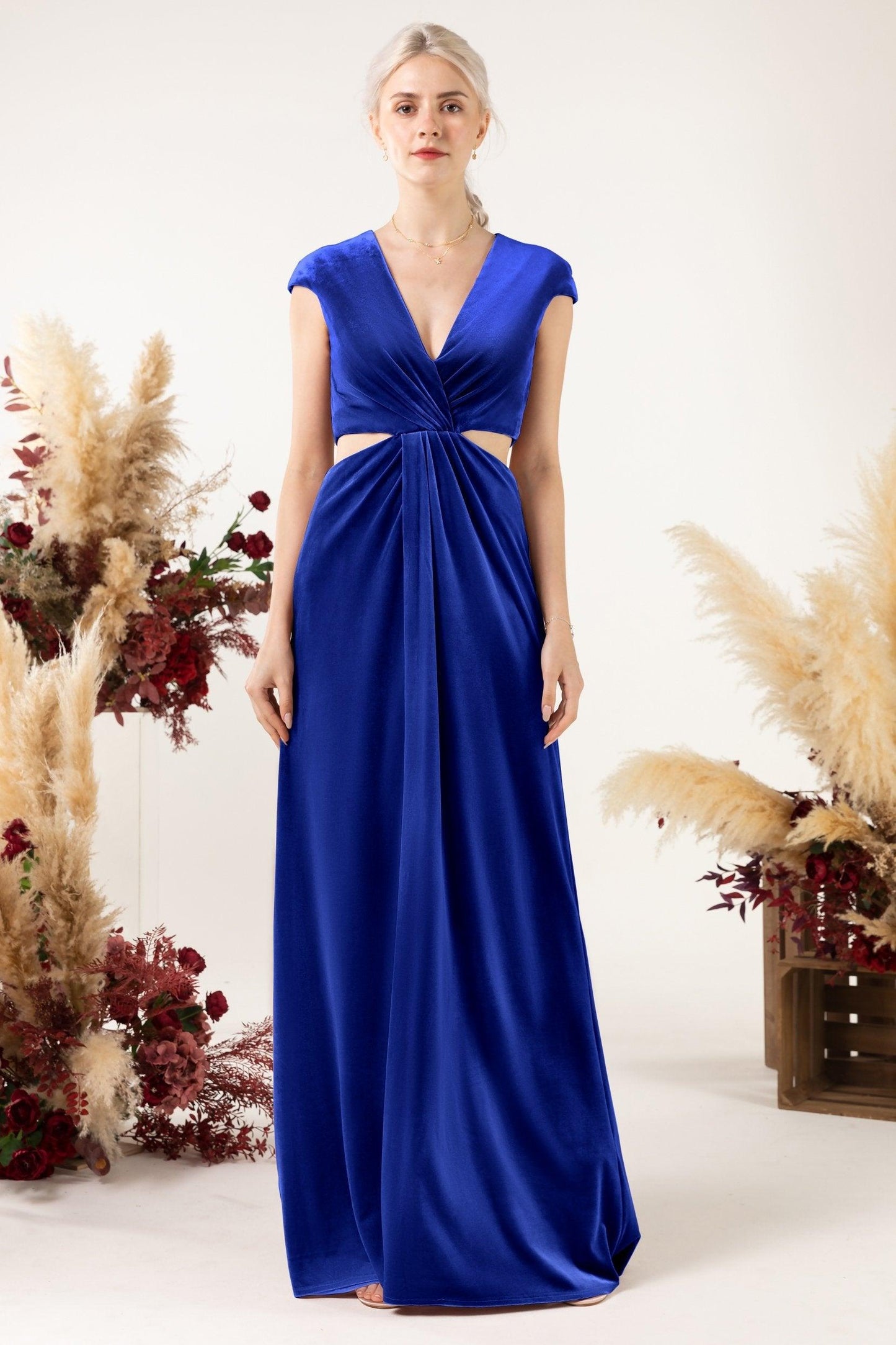 Sheath Sweep-Brush Train Velvet Bridesmaid Dress Formal Dresses CB0527 - COCOMELODY