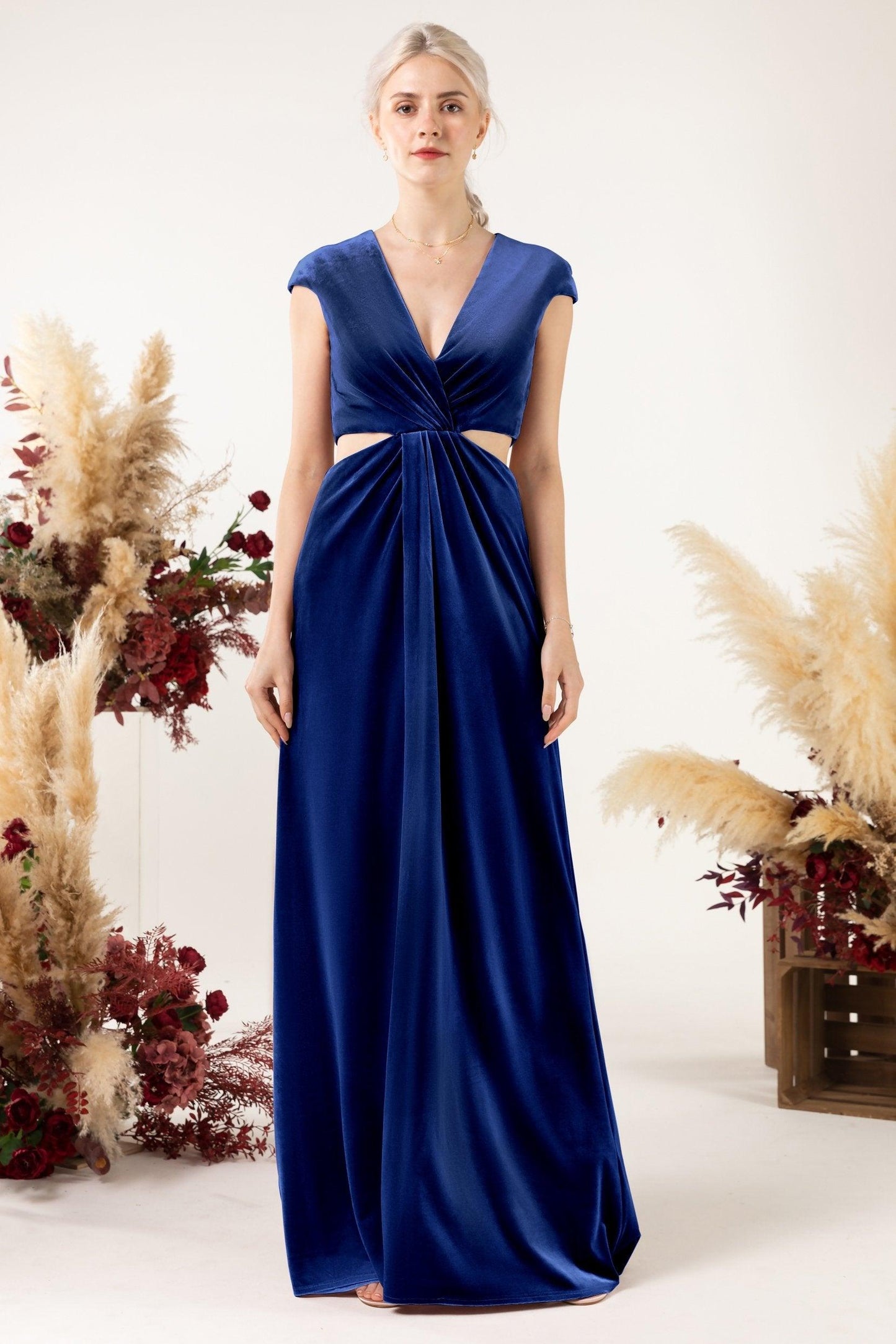 Sheath Sweep-Brush Train Velvet Bridesmaid Dress Formal Dresses CB0527 - COCOMELODY