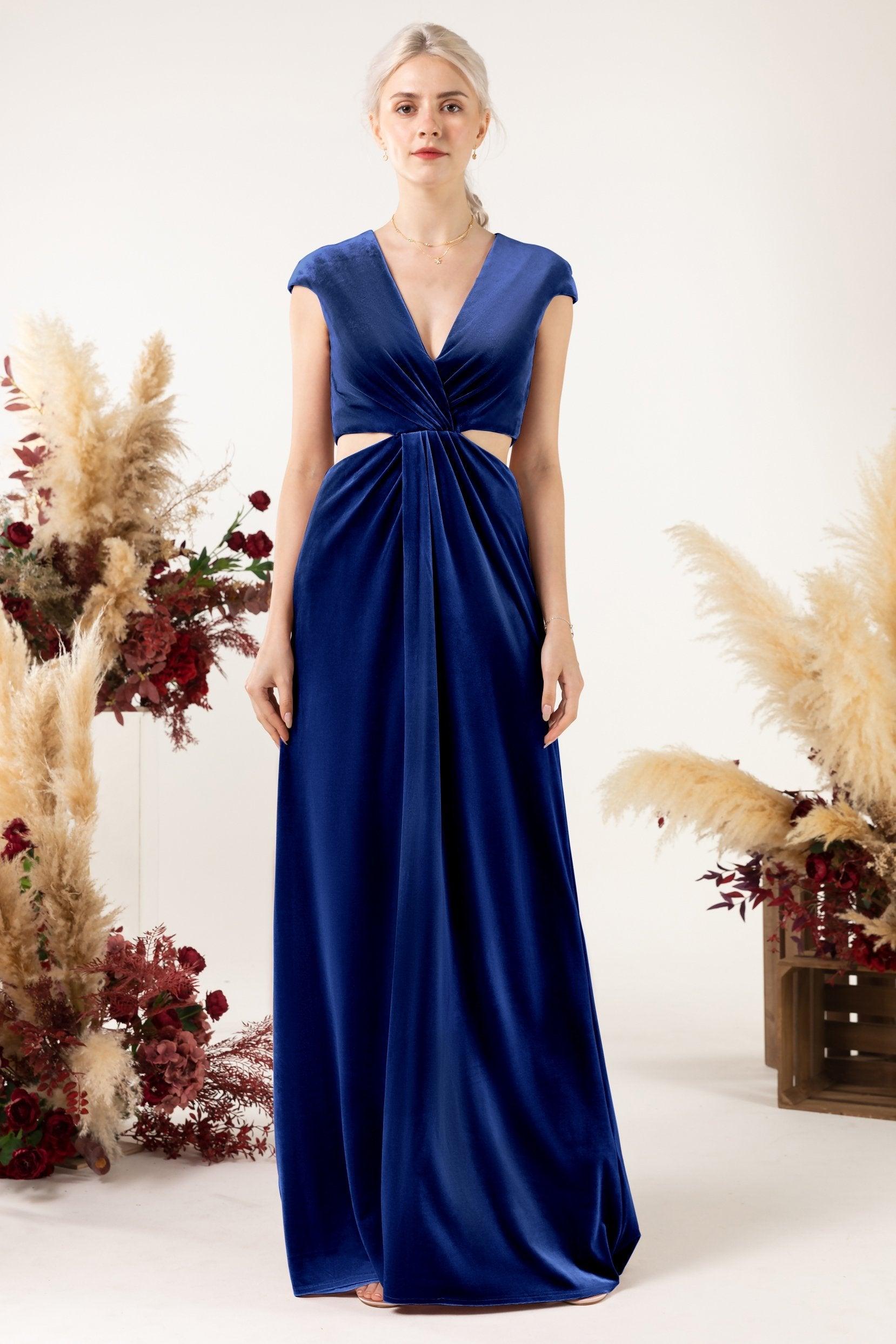 Sheath Sweep-Brush Train Velvet Bridesmaid Dress Formal Dresses CB0527 - COCOMELODY