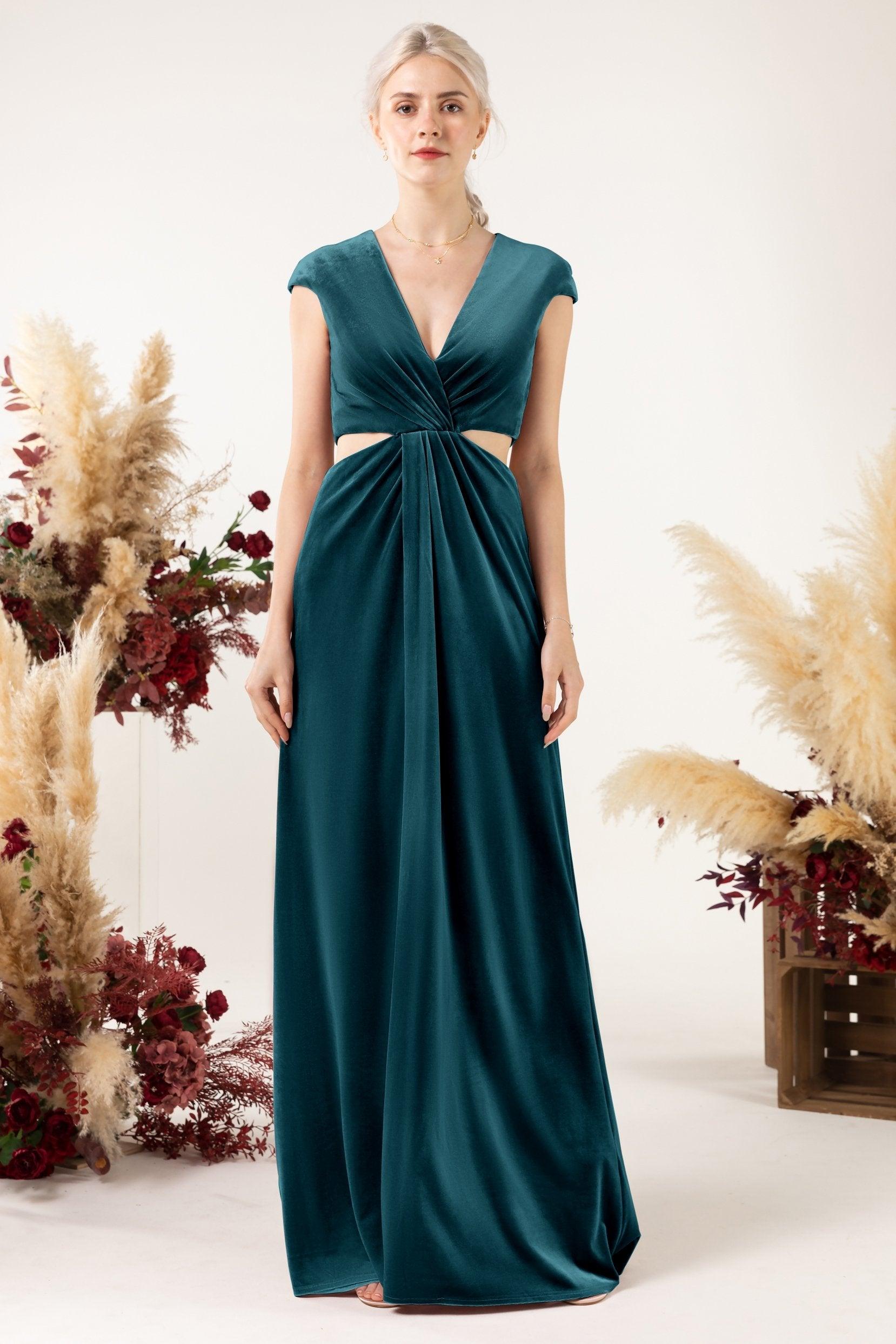 Sheath Sweep-Brush Train Velvet Bridesmaid Dress Formal Dresses CB0527 - COCOMELODY
