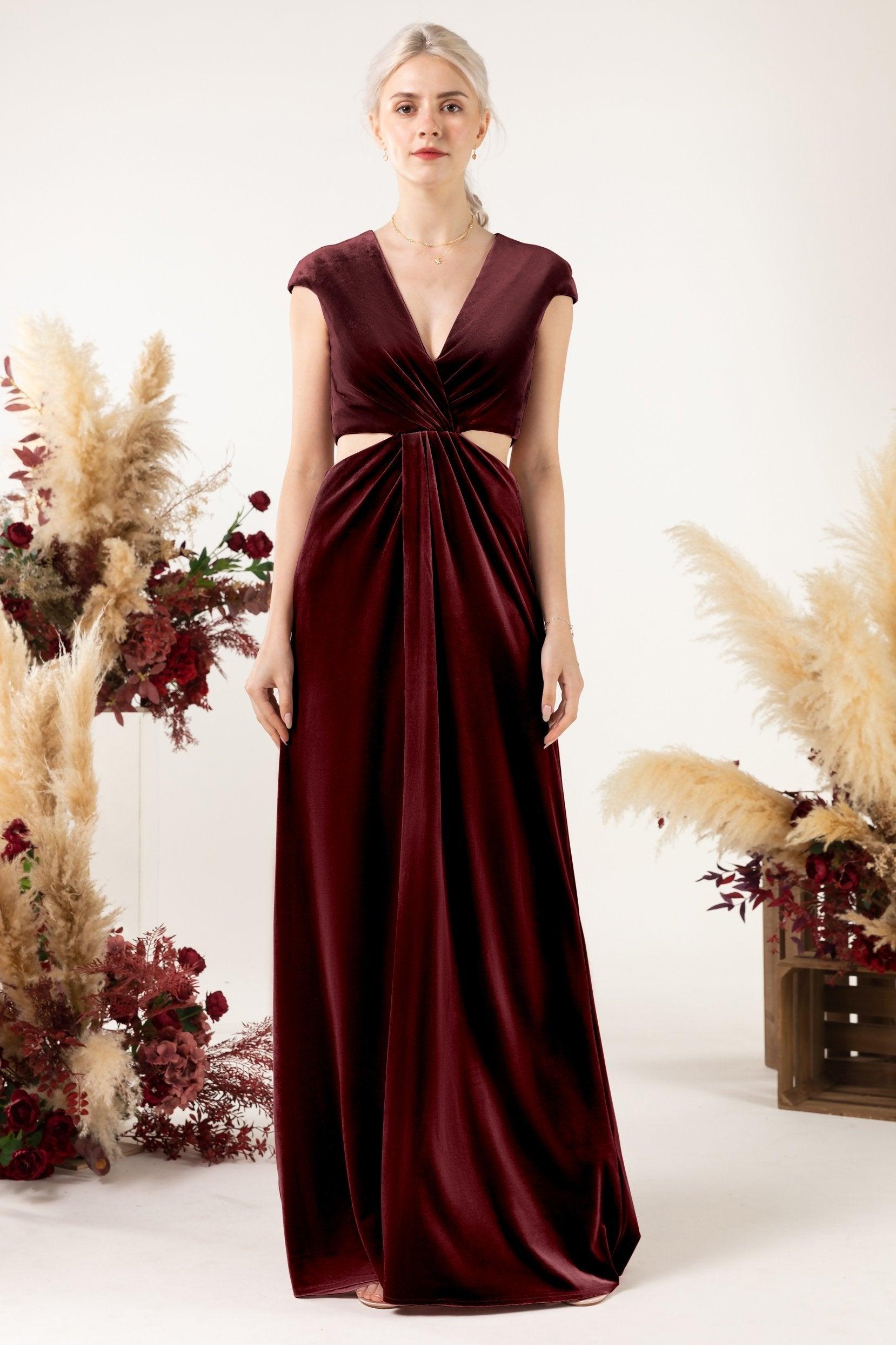 Sheath Sweep-Brush Train Velvet Bridesmaid Dress Formal Dresses CB0527 - COCOMELODY