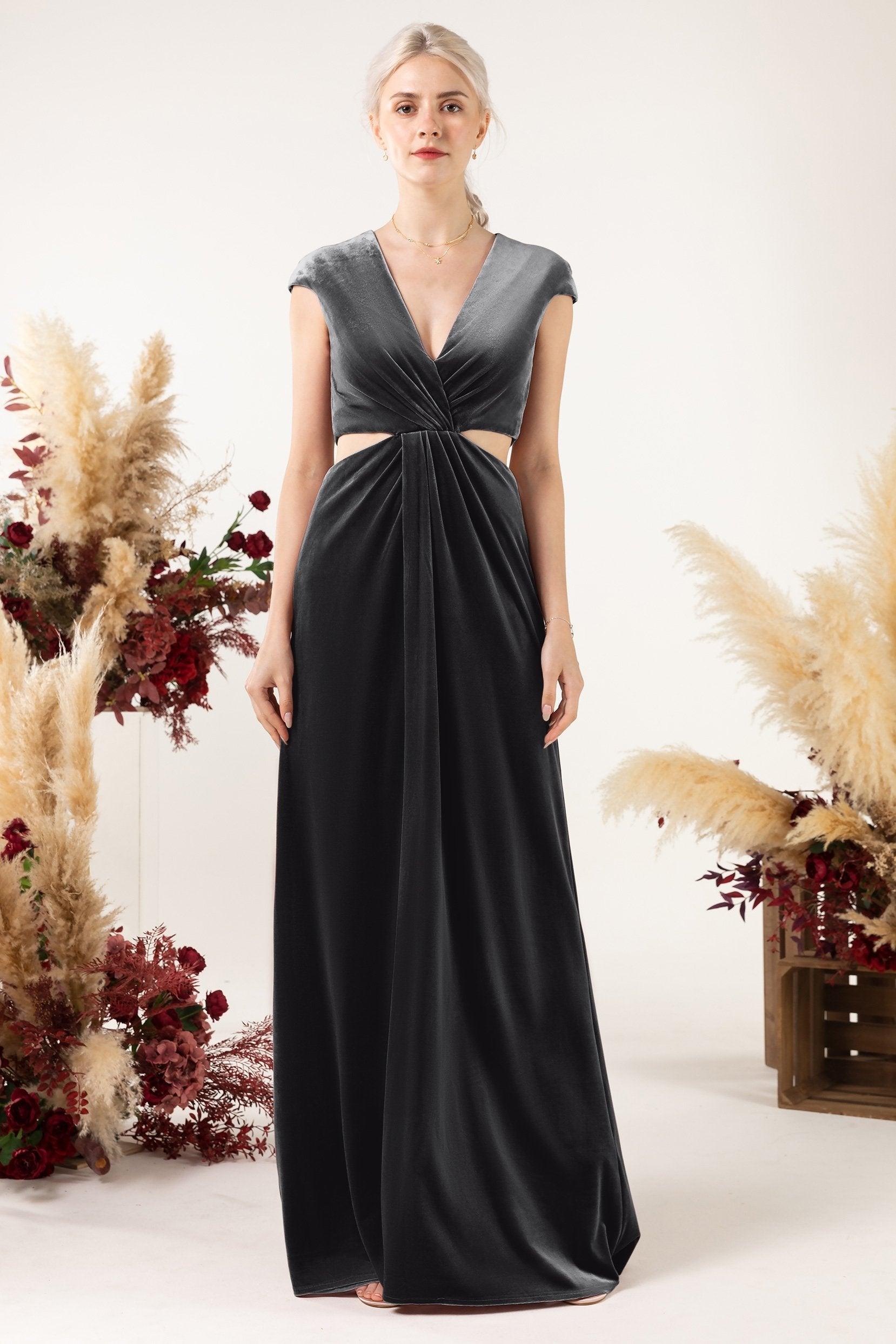 Sheath Sweep-Brush Train Velvet Bridesmaid Dress Formal Dresses CB0527 - COCOMELODY