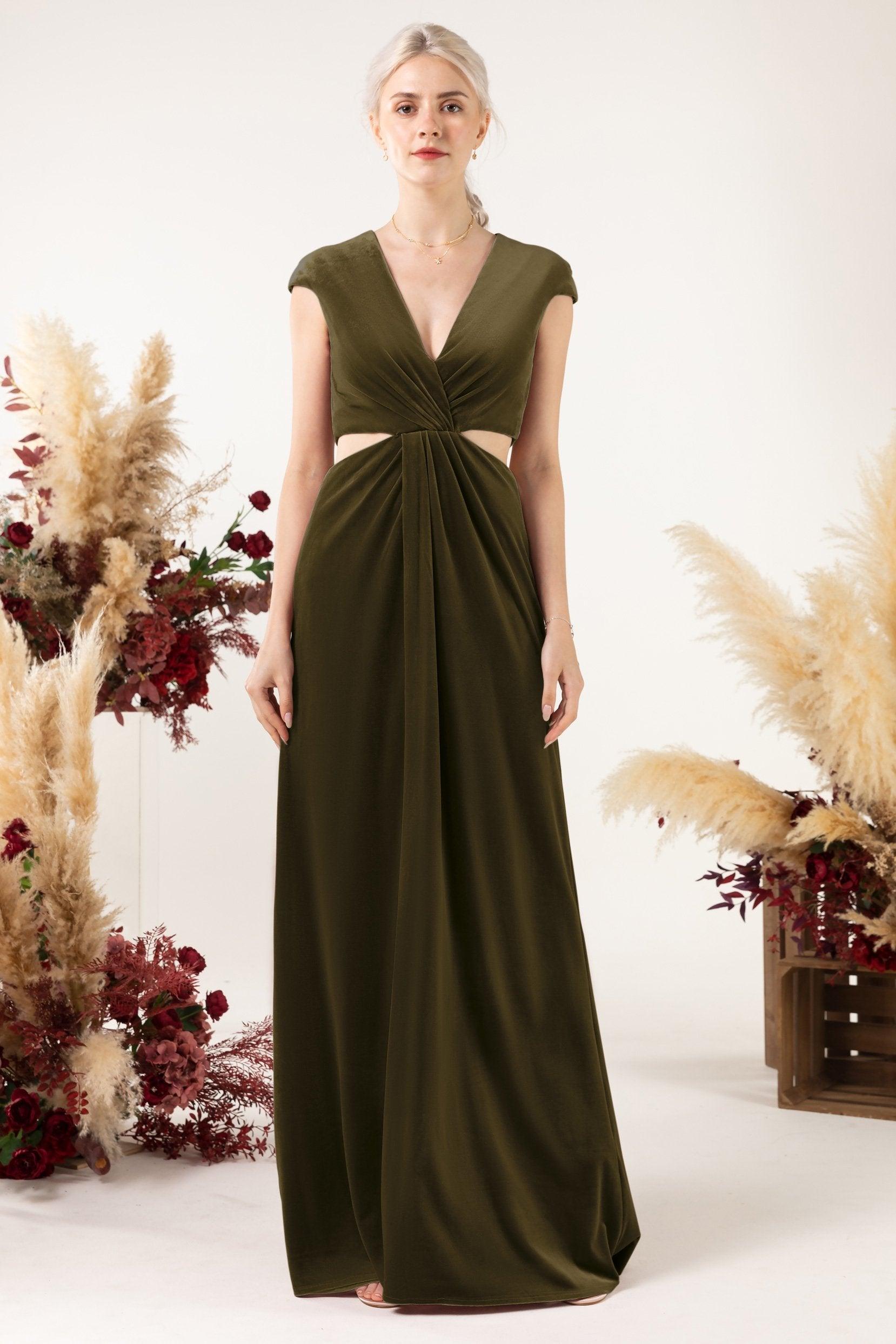 Sheath Sweep-Brush Train Velvet Bridesmaid Dress Formal Dresses CB0527 - COCOMELODY