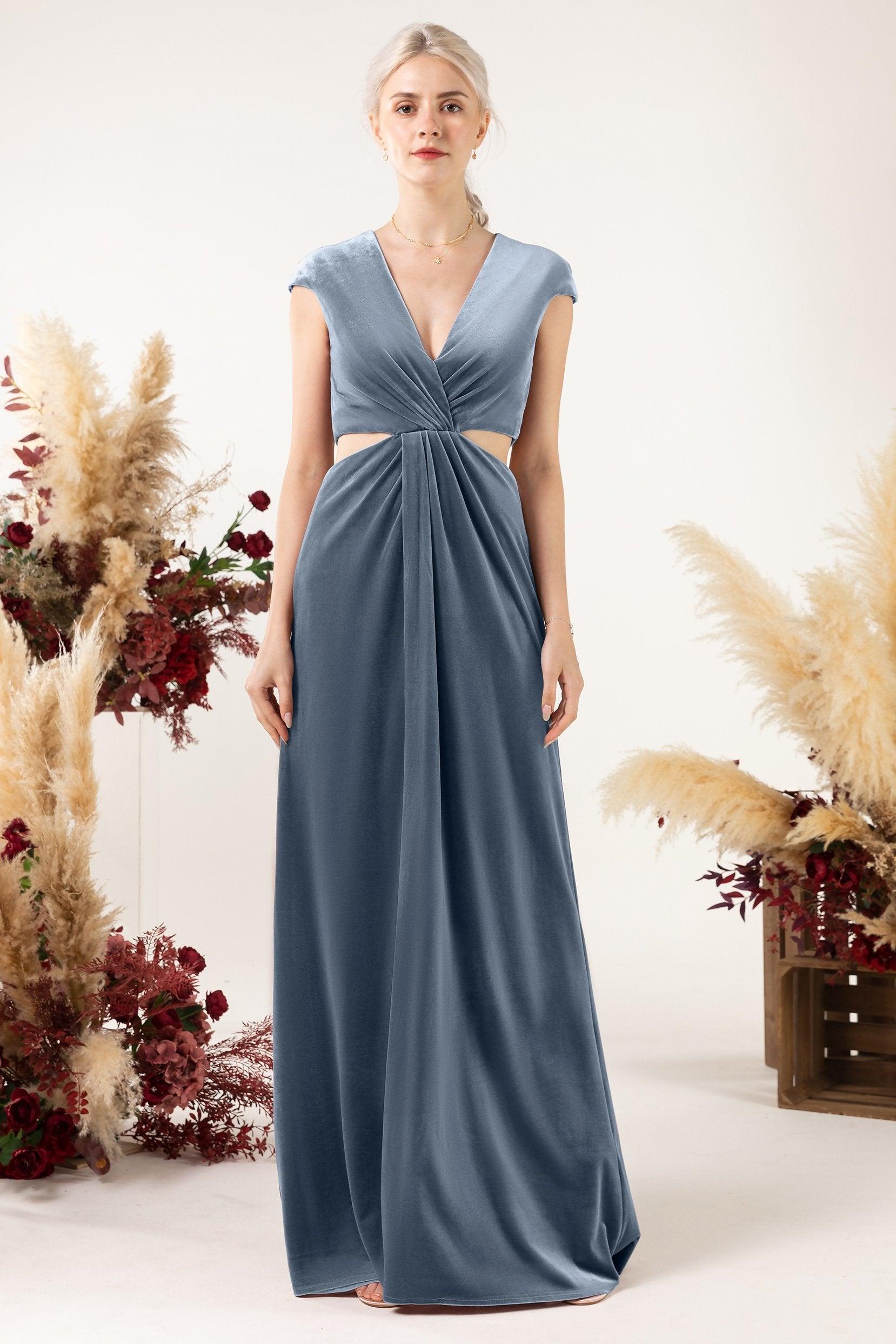 Sheath Sweep-Brush Train Velvet Bridesmaid Dress Formal Dresses CB0527 - COCOMELODY