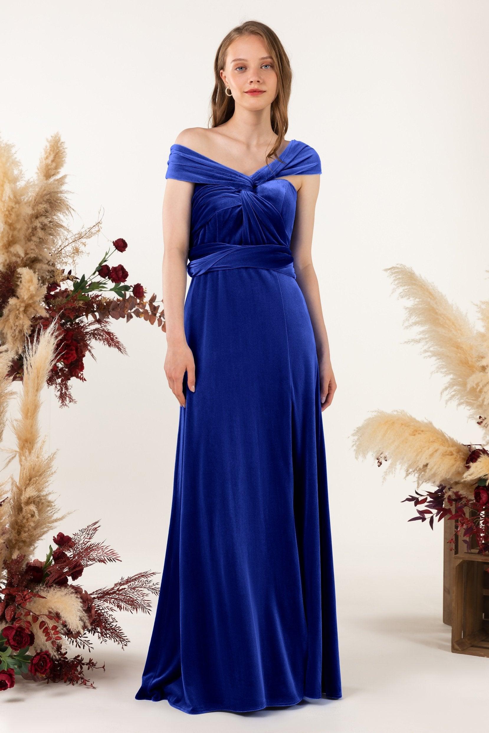 Sheath-Column Floor Length Velvet Bridesmaid Dress Formal Dresses CB0529 - COCOMELODY