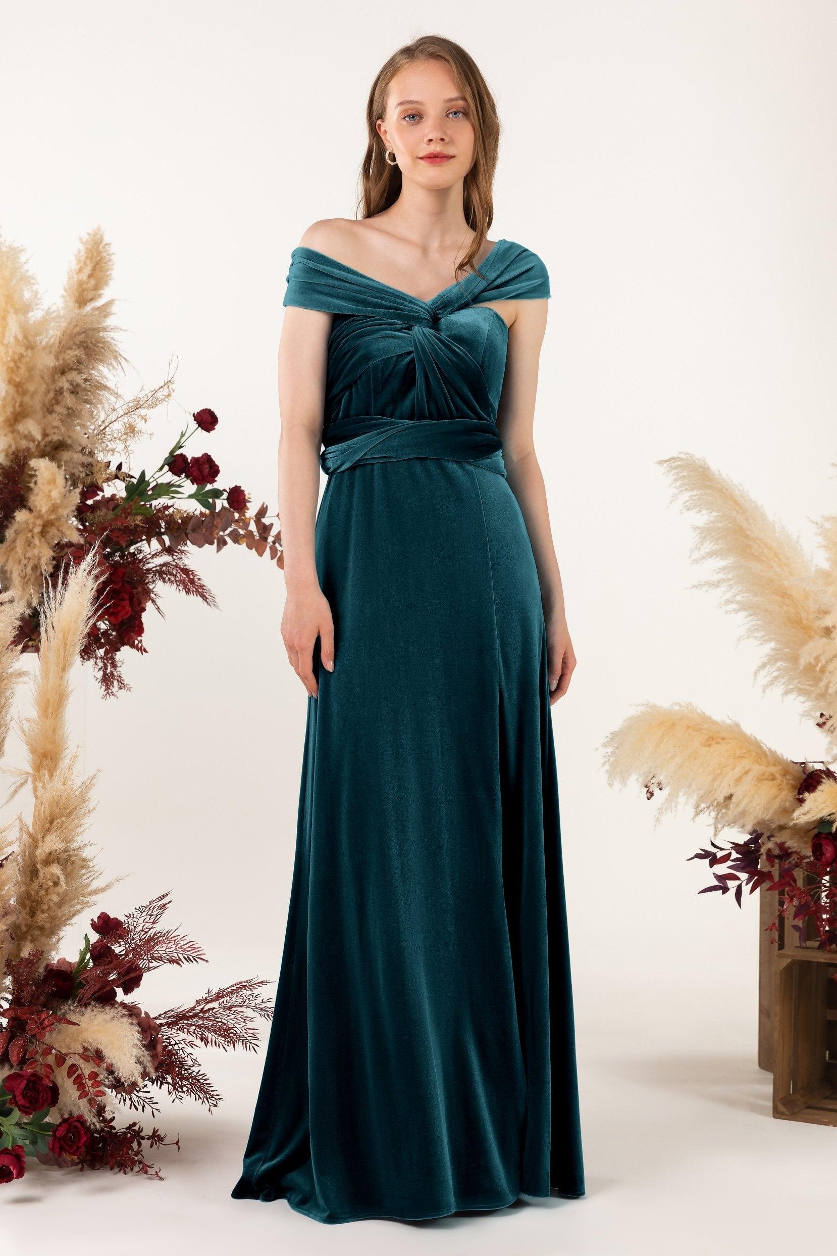 Sheath-Column Floor Length Velvet Bridesmaid Dress Formal Dresses CB0529 - COCOMELODY