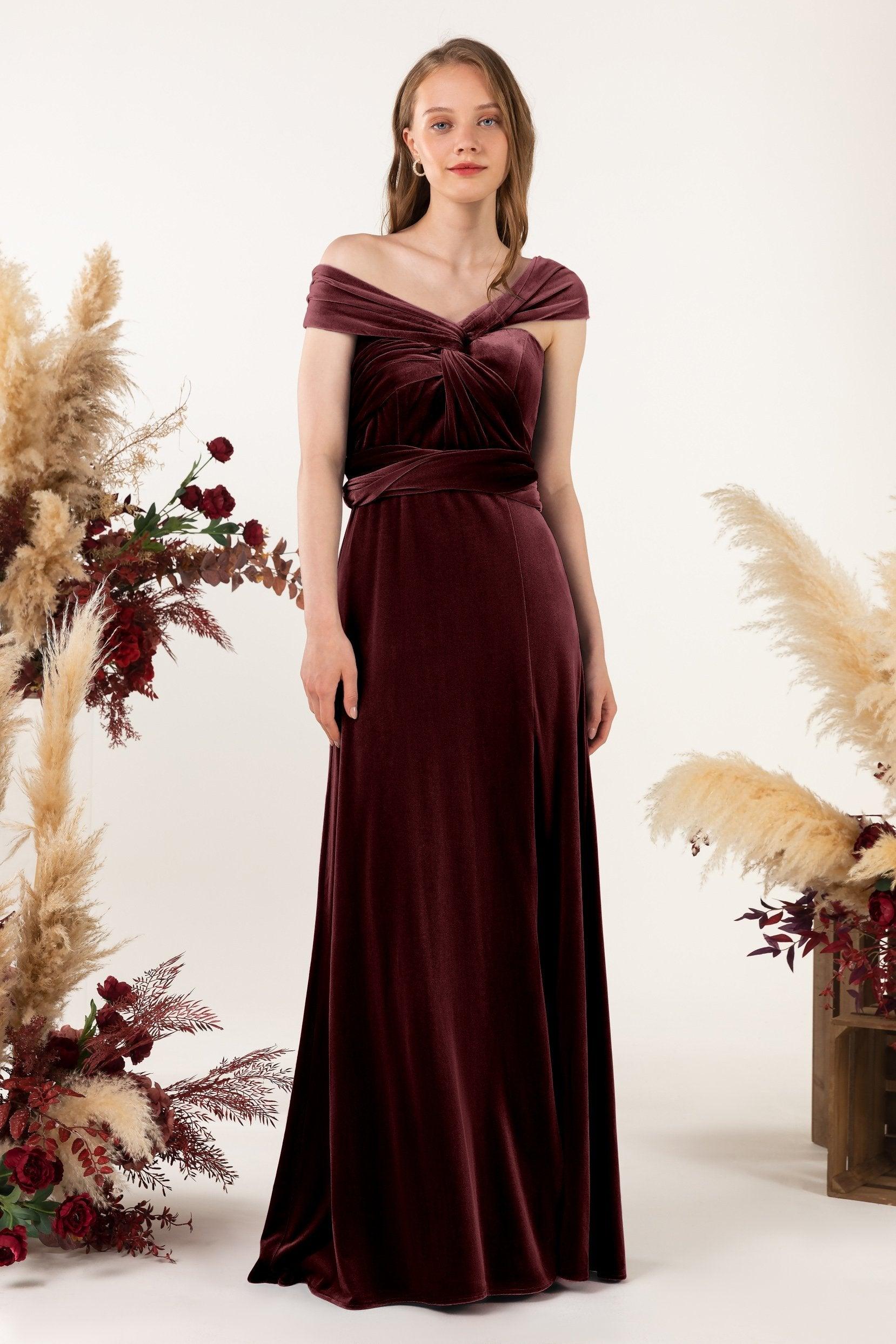 Sheath-Column Floor Length Velvet Bridesmaid Dress Formal Dresses CB0529 - COCOMELODY