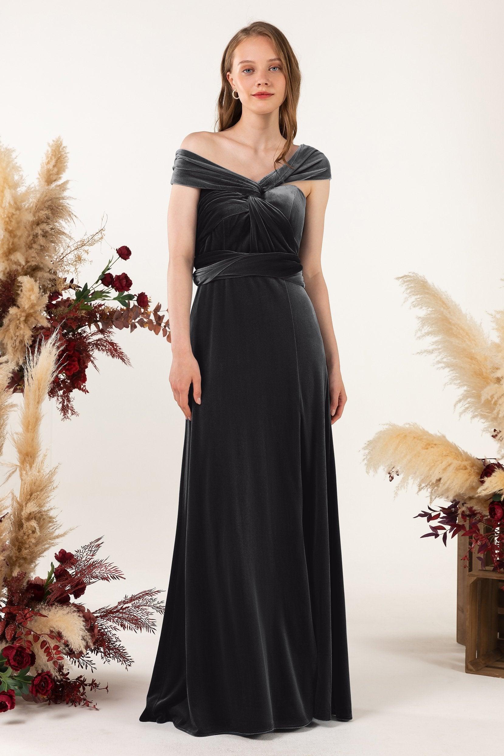 Sheath-Column Floor Length Velvet Bridesmaid Dress Formal Dresses CB0529 - COCOMELODY