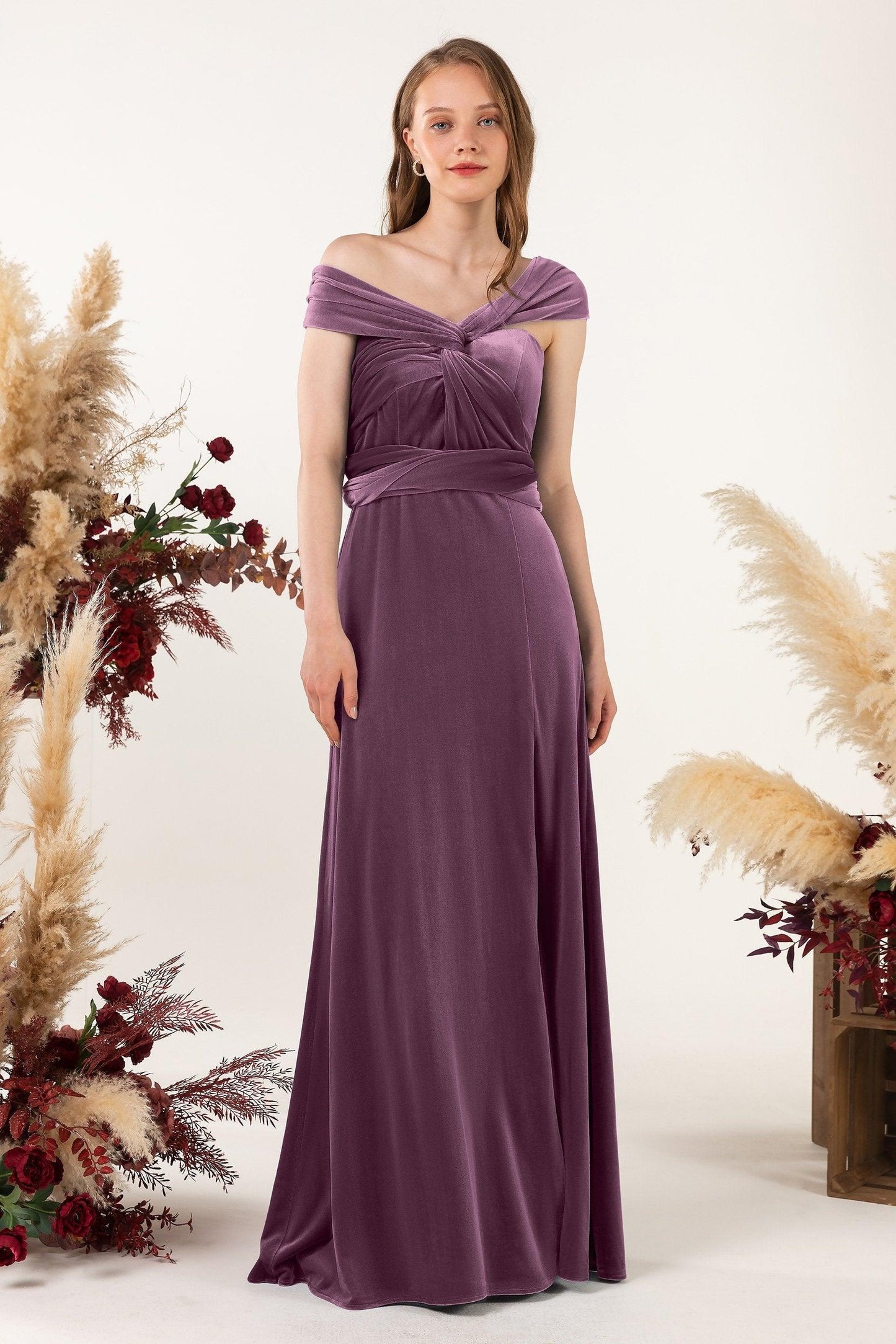 Sheath-Column Floor Length Velvet Bridesmaid Dress Formal Dresses CB0529 - COCOMELODY