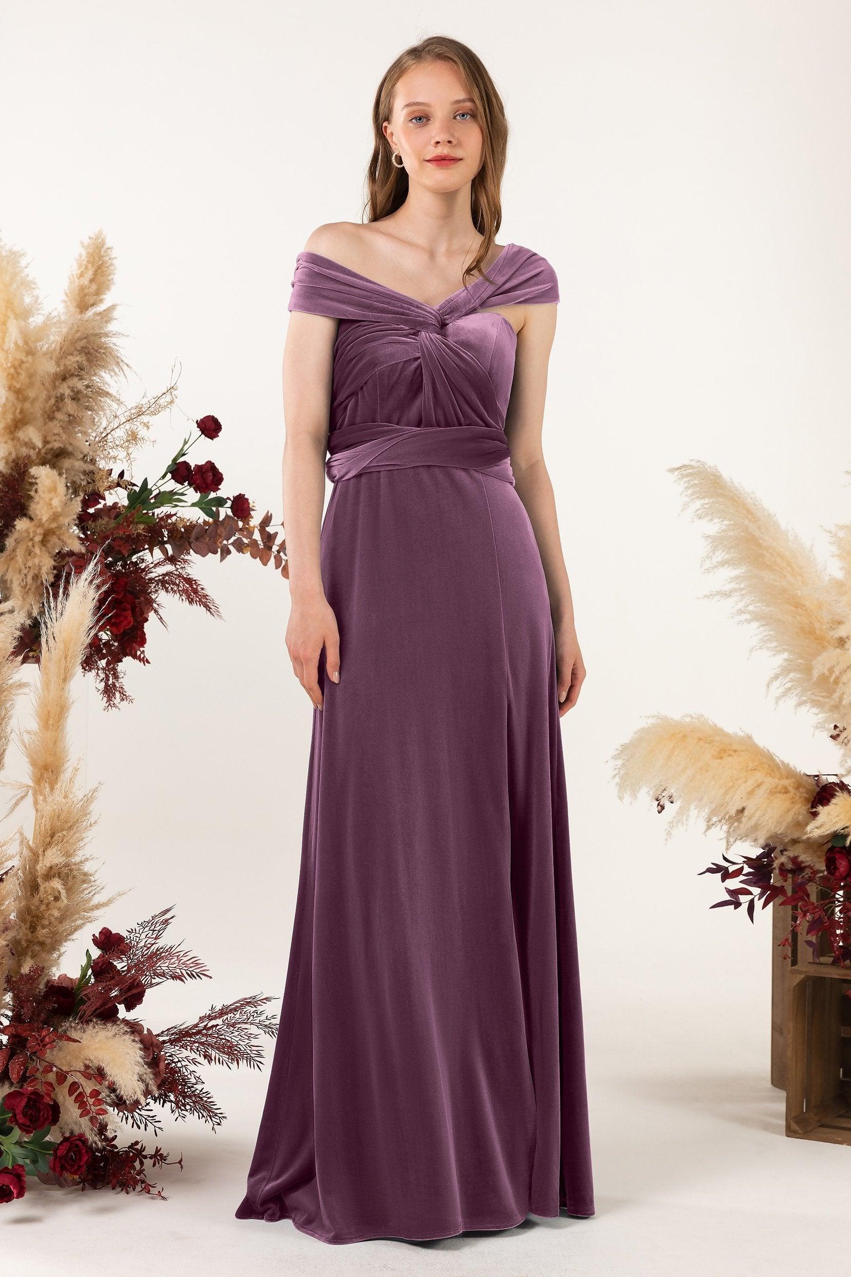 Sheath-Column Floor Length Velvet Bridesmaid Dress Formal Dresses CB0529 - COCOMELODY