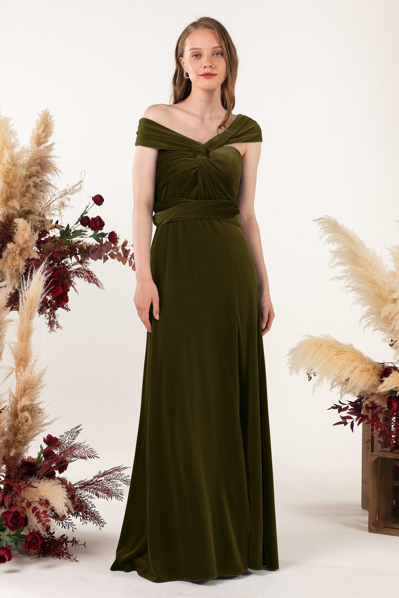 Sheath-Column Floor Length Velvet Bridesmaid Dress Formal Dresses CB0529 - COCOMELODY