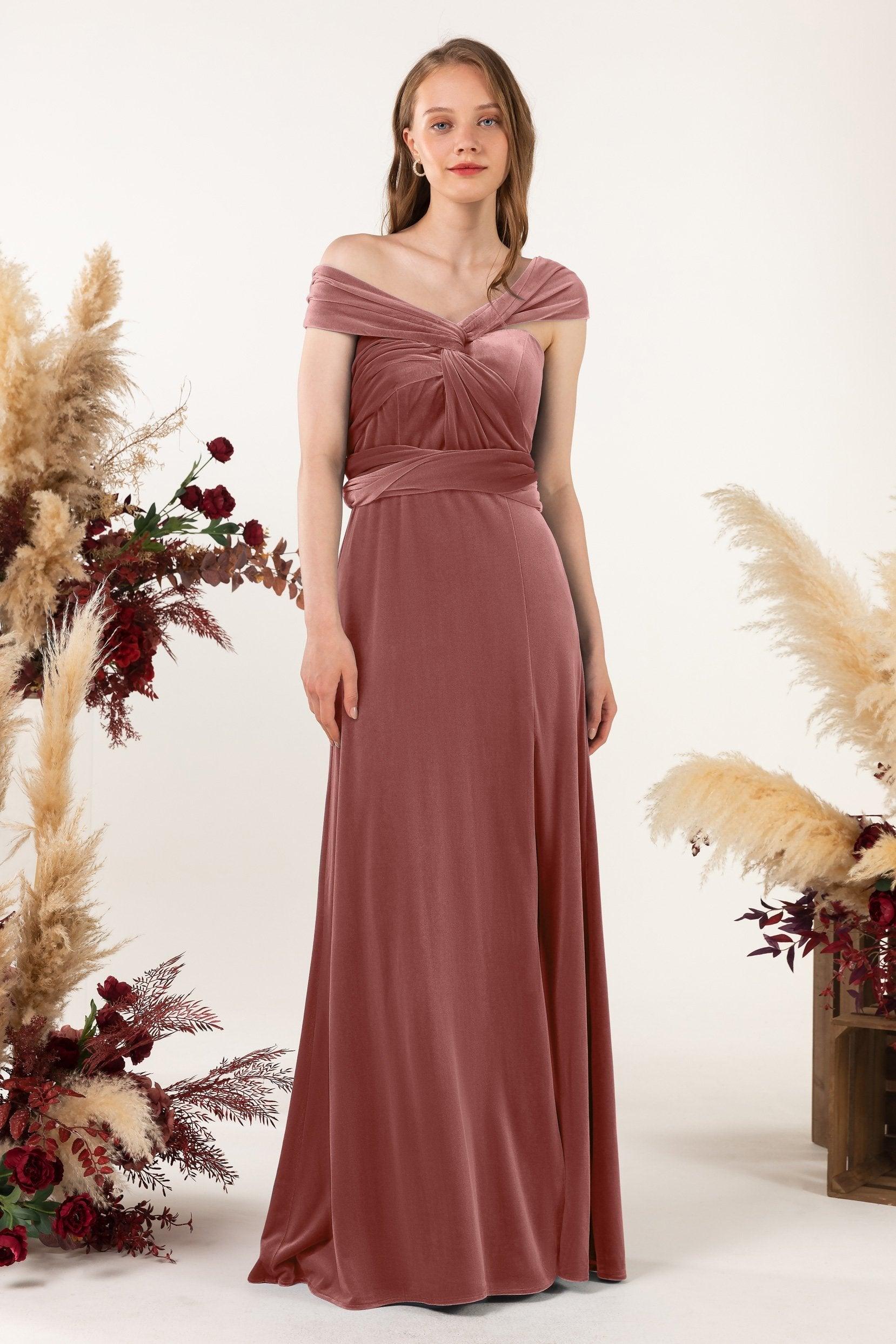 Sheath-Column Floor Length Velvet Bridesmaid Dress Formal Dresses CB0529 - COCOMELODY