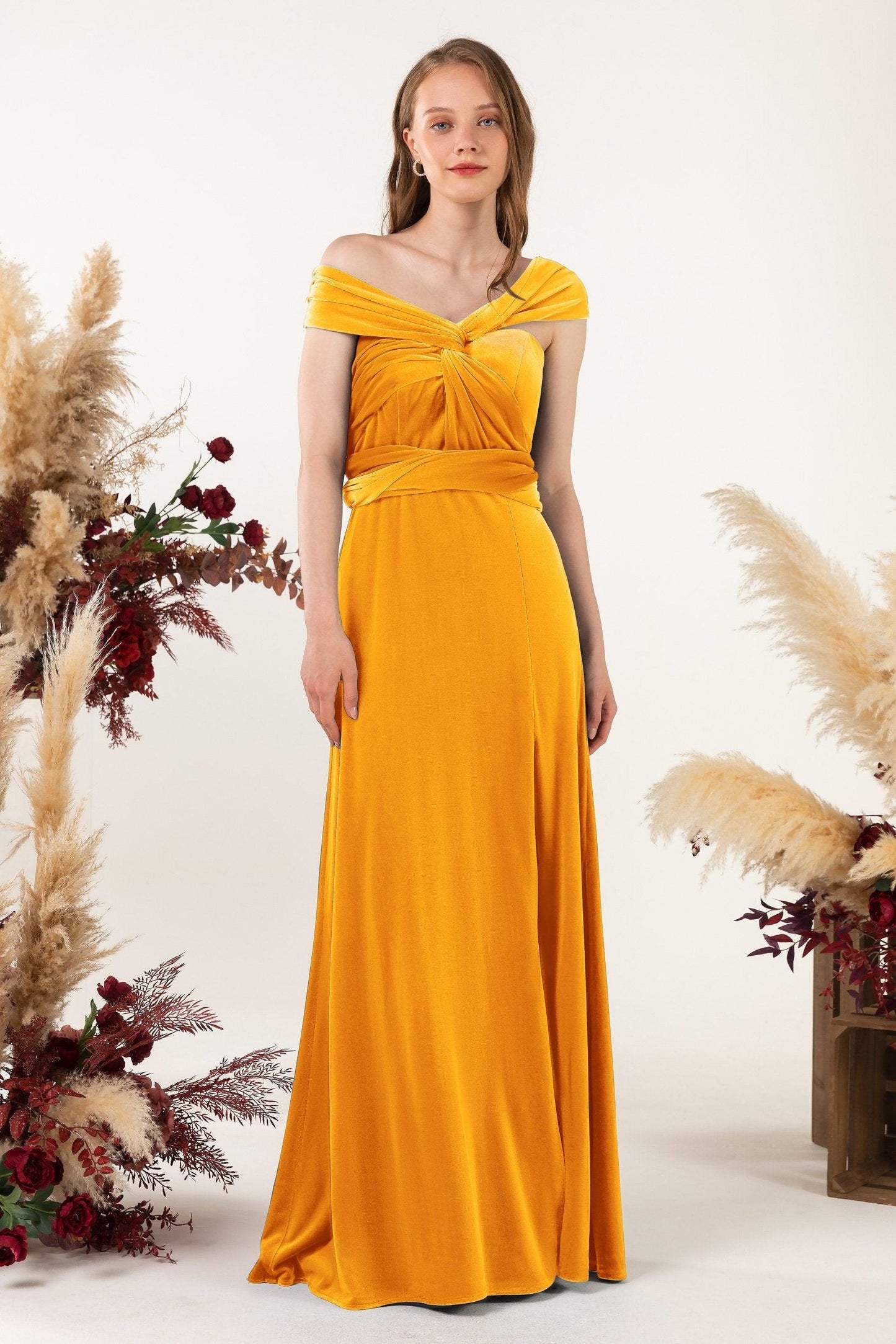 Sheath-Column Floor Length Velvet Bridesmaid Dress Formal Dresses CB0529 - COCOMELODY