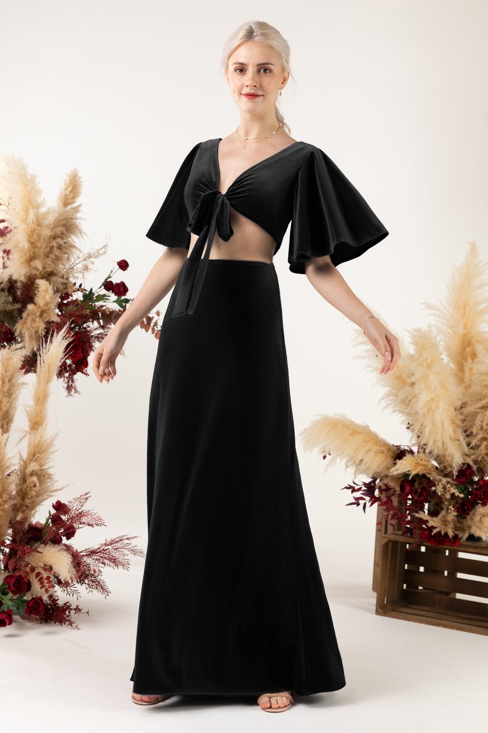 Sheath Sweep-Brush Train Velvet Bridesmaid Dress CB0530 - COCOMELODY
