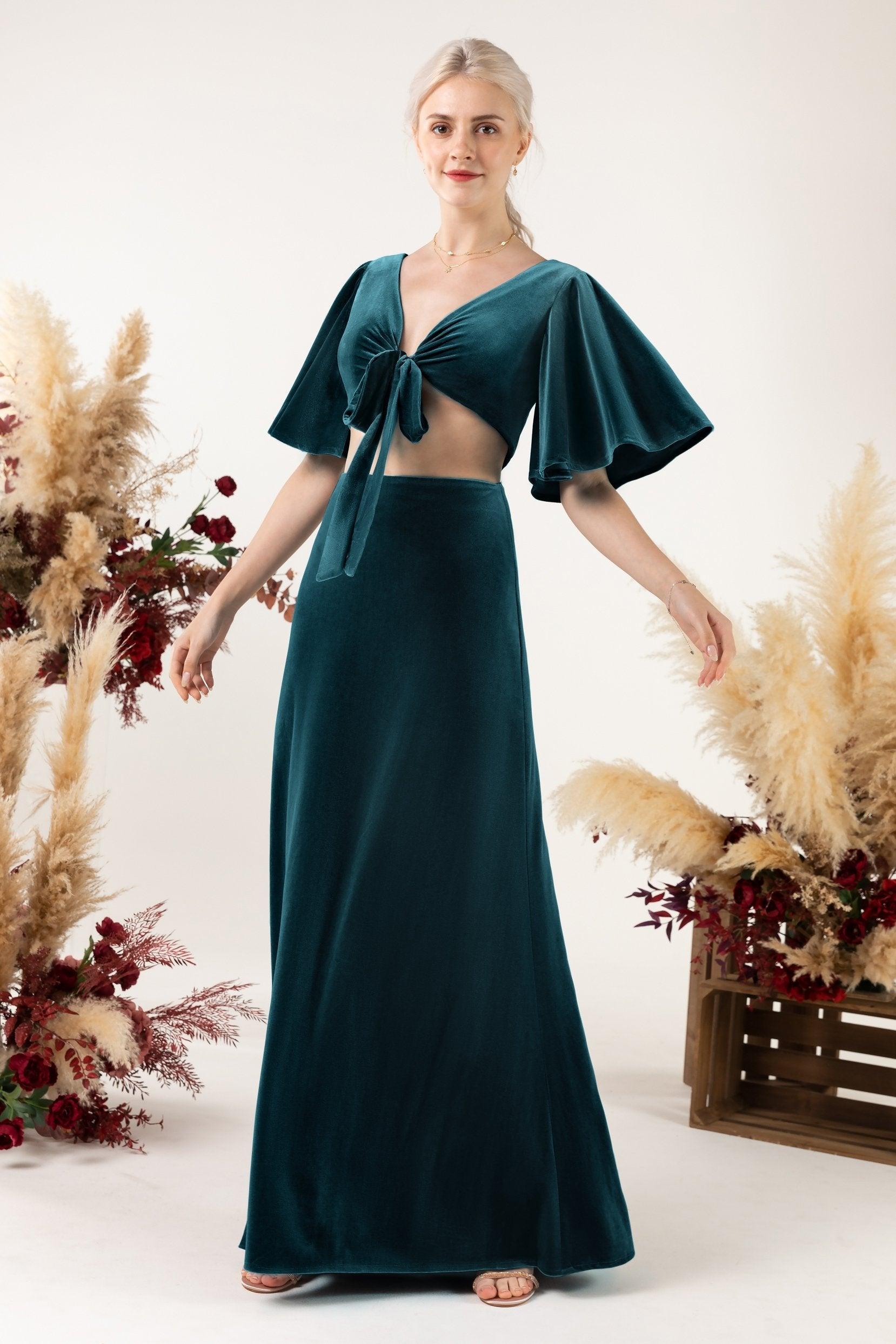 Sheath Sweep-Brush Train Velvet Bridesmaid Dress CB0530 - COCOMELODY