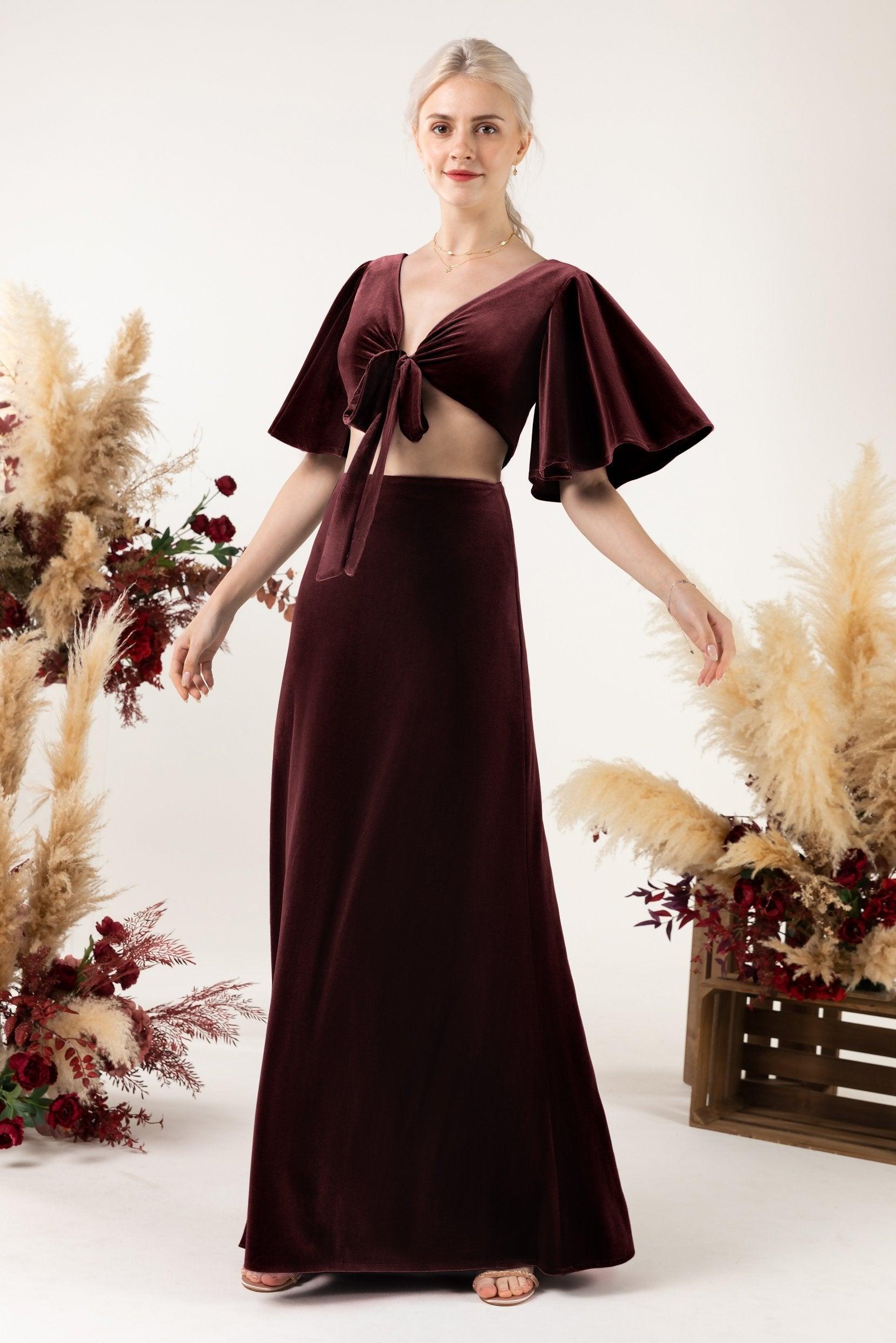 Sheath Sweep-Brush Train Velvet Bridesmaid Dress CB0530 - COCOMELODY