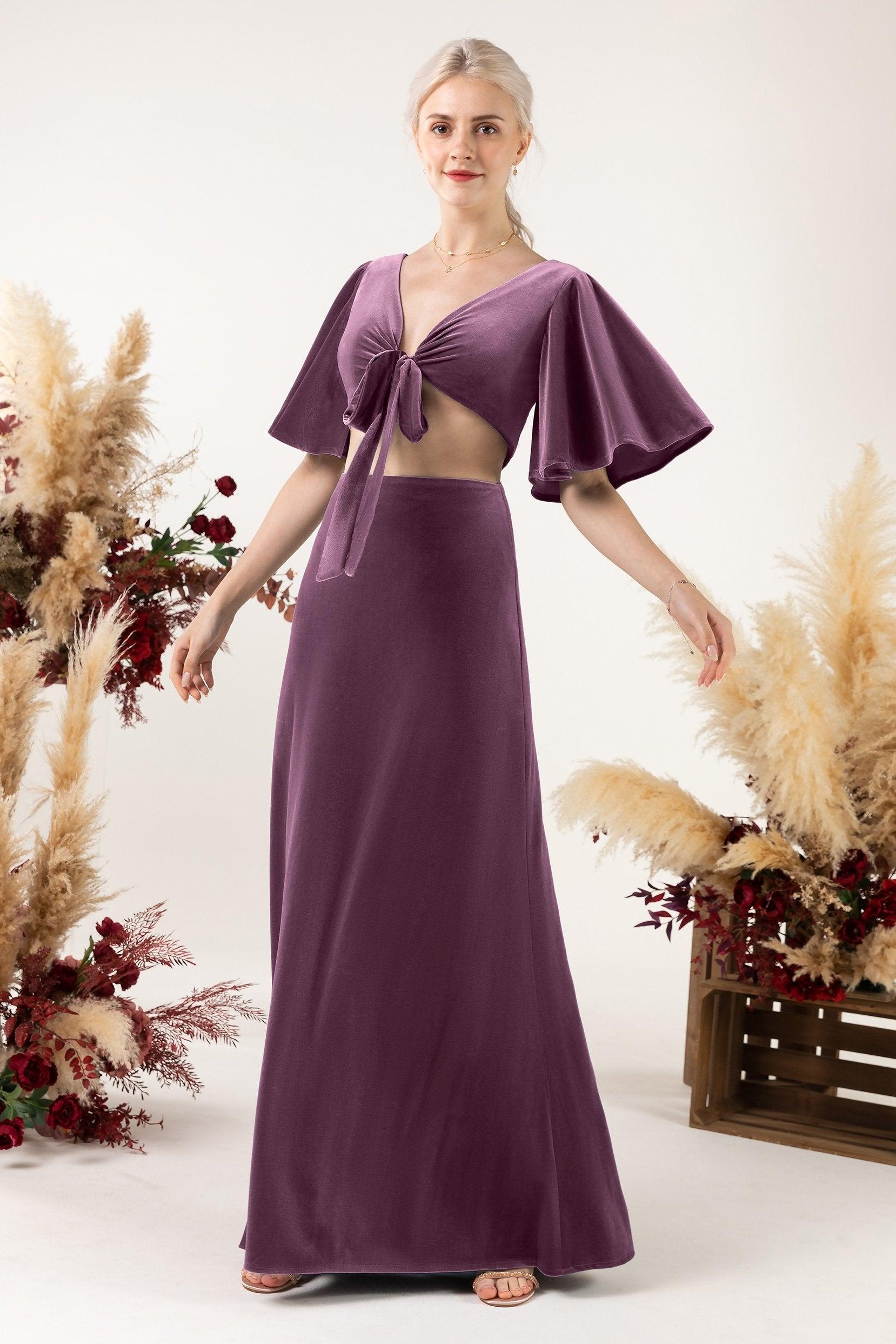 Sheath Sweep-Brush Train Velvet Bridesmaid Dress CB0530 - COCOMELODY