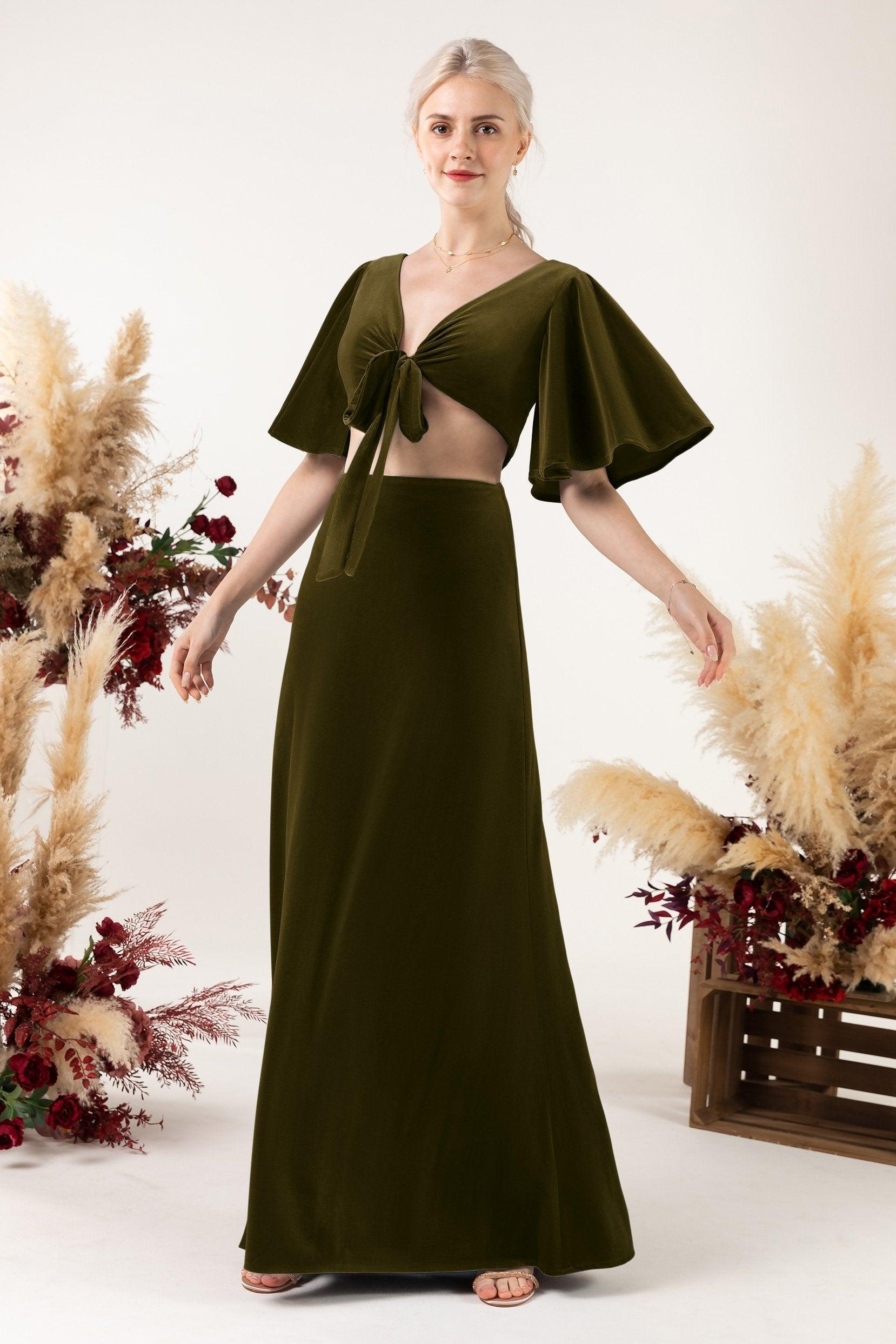 Sheath Sweep-Brush Train Velvet Bridesmaid Dress CB0530 - COCOMELODY
