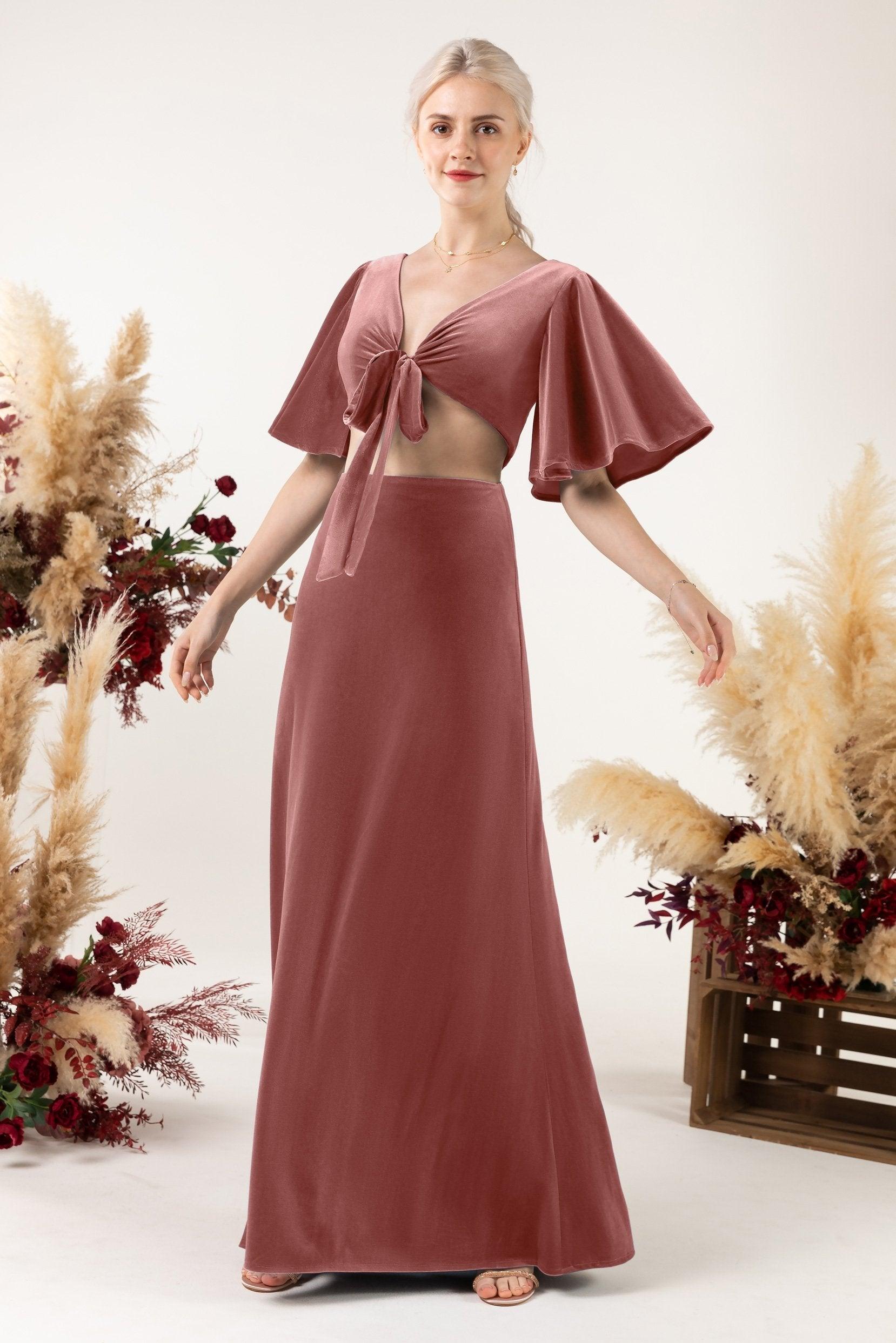 Sheath Sweep-Brush Train Velvet Bridesmaid Dress CB0530 - COCOMELODY